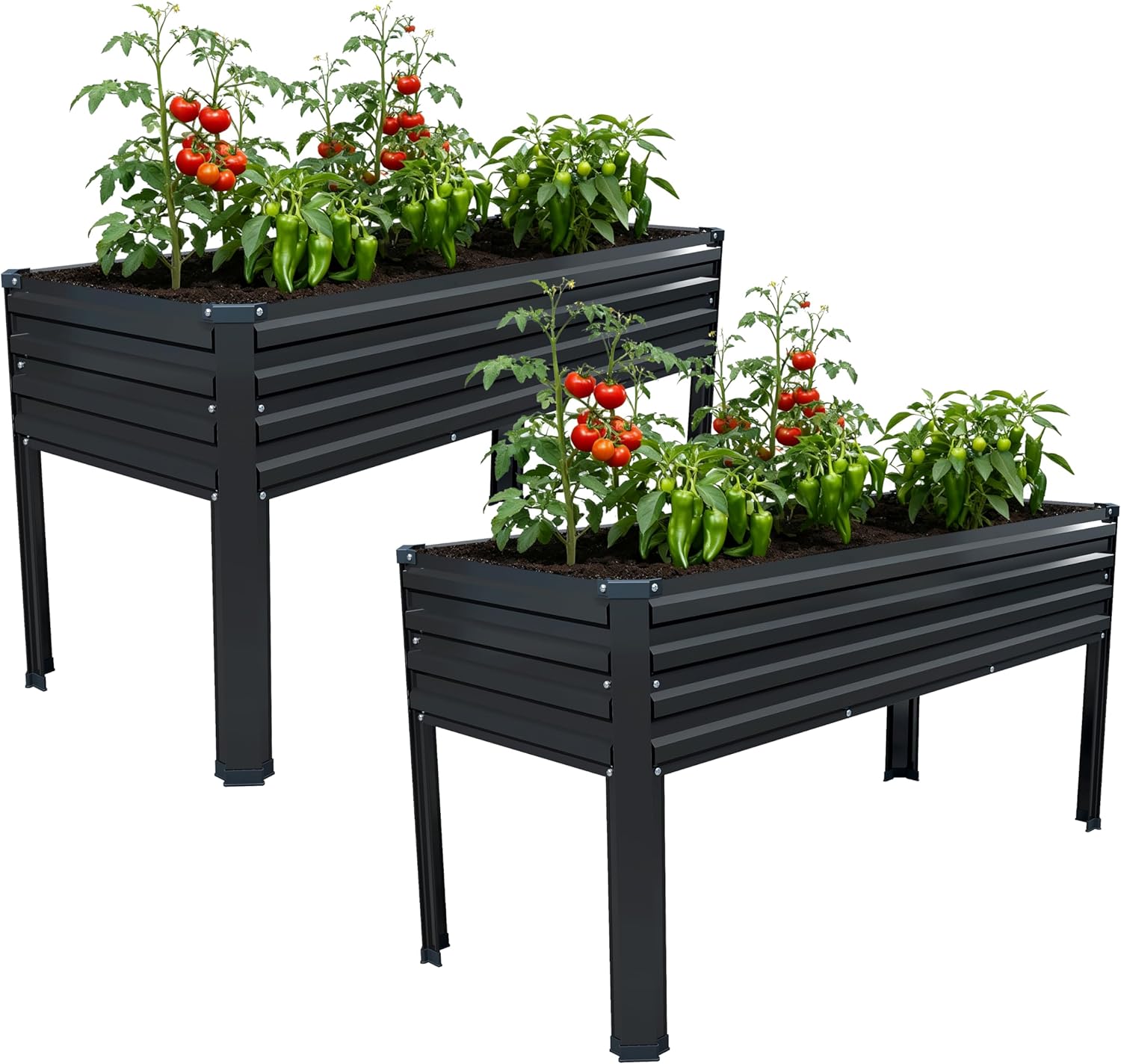 Vengarus Galvanized Raised Garden Bed Outdoor with Legs,48×18×30in Metal Elevated Raised Planter Box for Backyard, Patio, Balcony, 300lb Capacity,Black(2PCS)