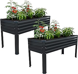 Vengarus Galvanized Raised Garden Bed Outdoor with Legs,48×18×30in Metal Elevated Raised Planter Box for Backyard, Patio, Balcony, 300lb Capacity,Black(2PCS)