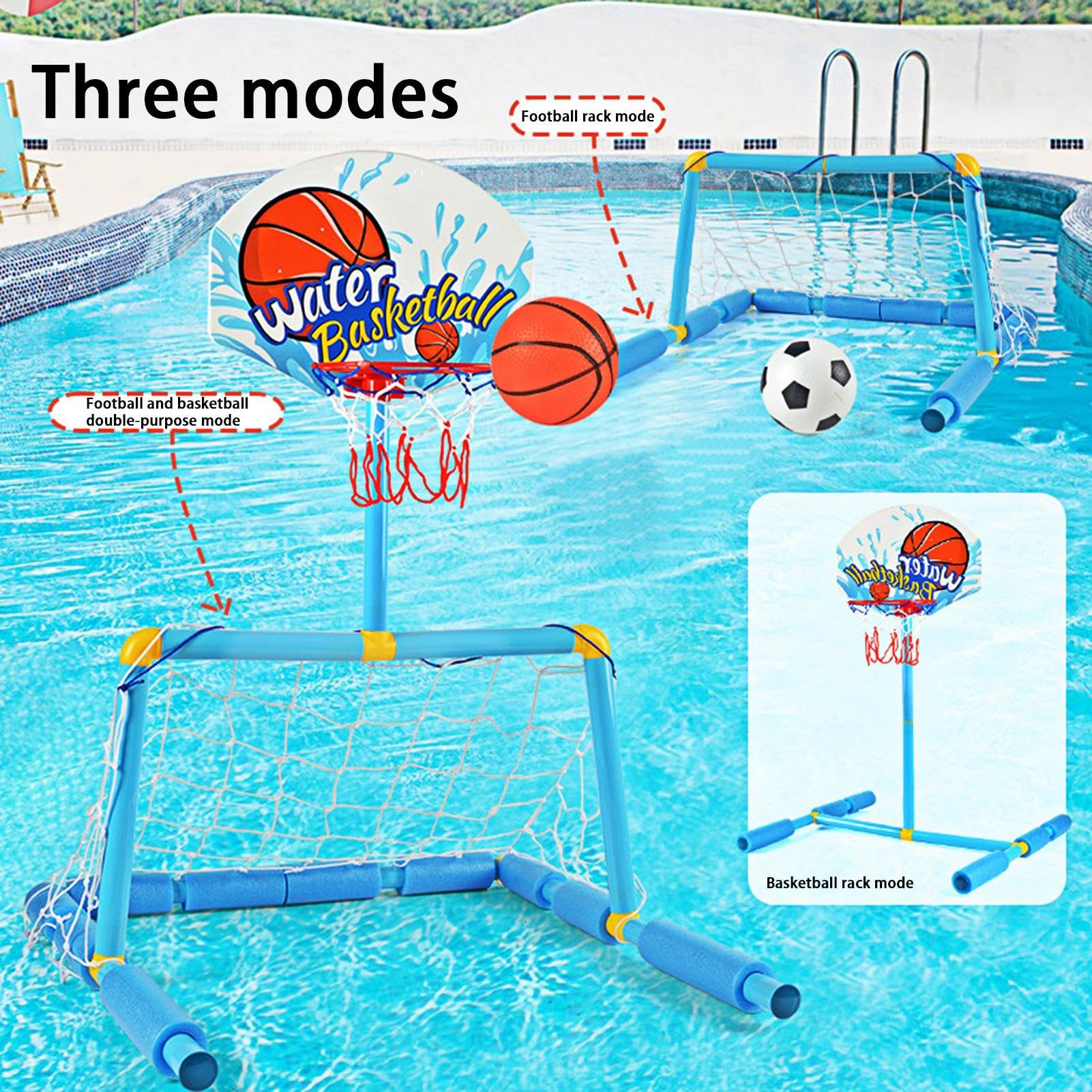 2-in-1-Pool-Basketballtor – interaktives Wasserspielset mit 2 Bällen, großes Pool-Hoop-Spiel, langlebiges Wassersportspielzeug aus Kunststoff, lustiges Hinterhof-Spieldesign, Basketballtor für die Fam