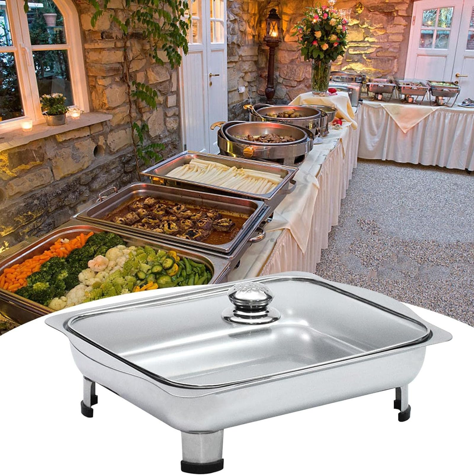 Set Professionale per Chafing Dish, scaldavivande per Buffet in Acciaio Inox, per Buffet albergo Hotel Mensa supermercato Ristorante,B,35 * 27 * 5.2cm