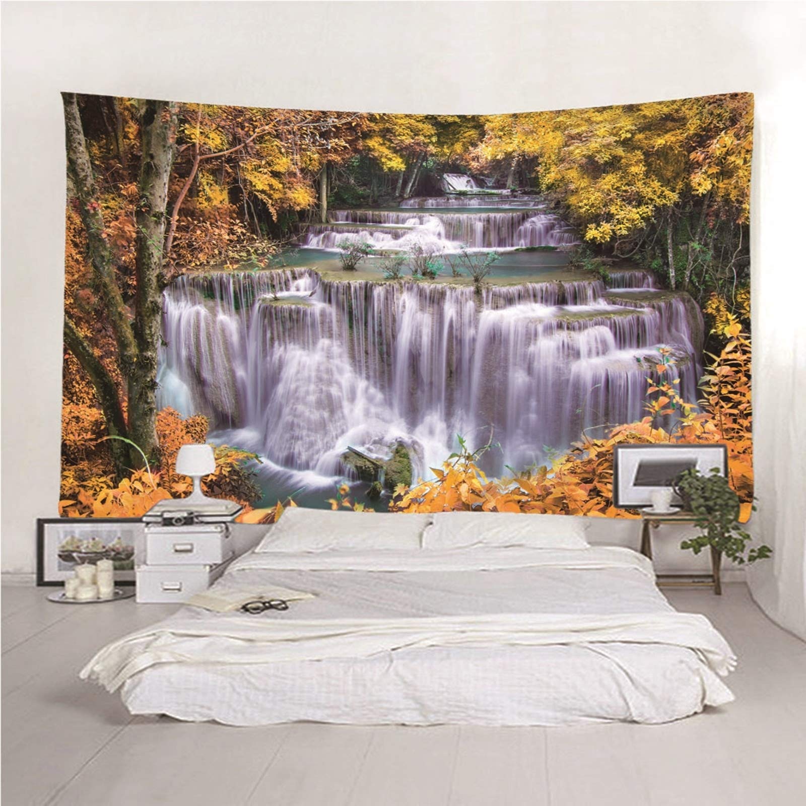 Aeici Tapiz Tela Muro Playa, Tela De Pared Decorativa Bosques Y Cascadas Tapiz para Colgar Pared(260X240Cm)