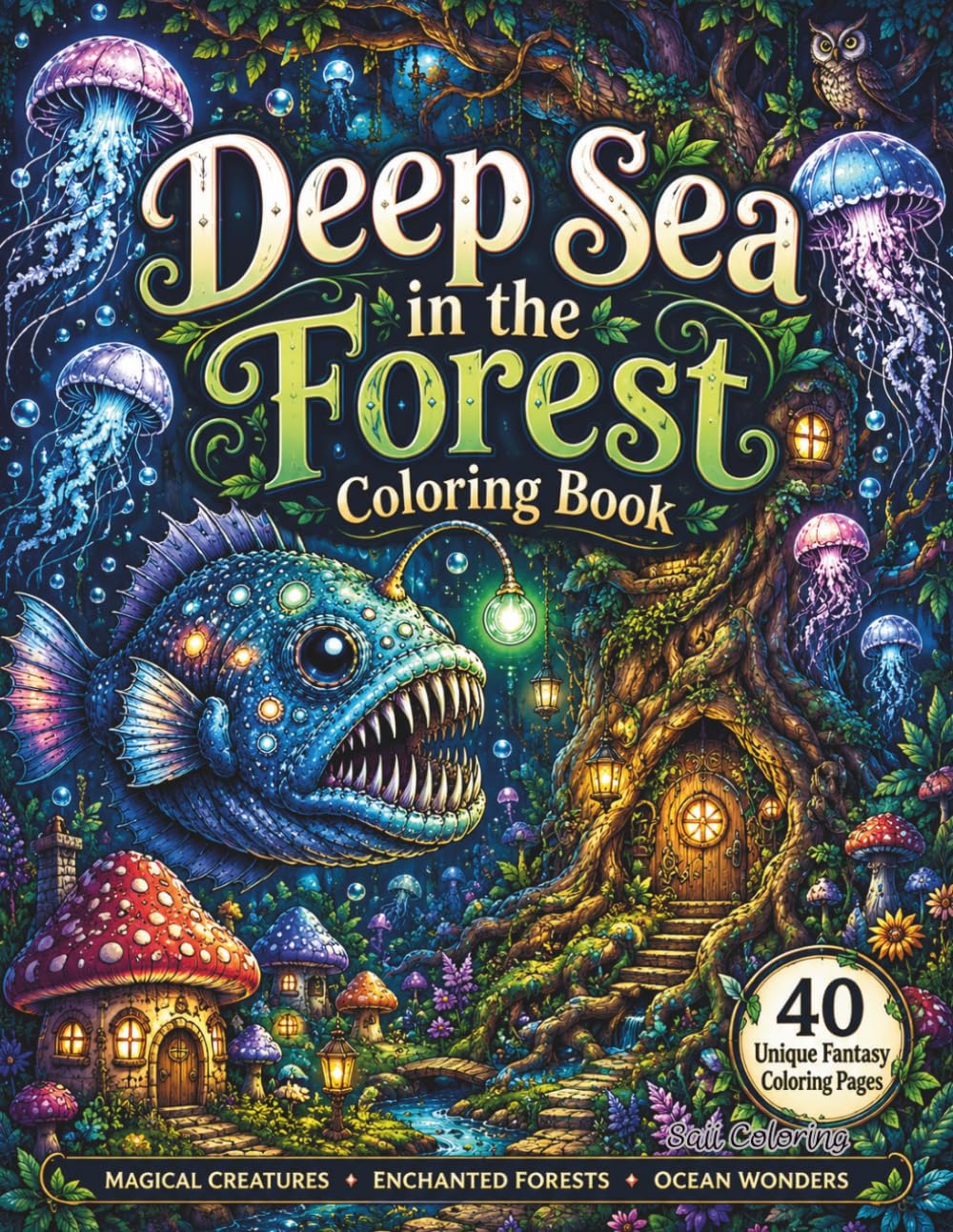 Deep Sea in the Forest Coloring Book: 40 Surreal Fantasy Scenes of Anglerfish, Glowing Jellyfish, and Enchanted Woodland Adventures | Bold & ... Illustrations for Teens and Adults