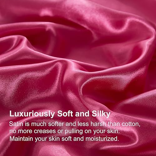 Miniatura 5 de Bedding_Dreamer Juego de edredón de satén con juego de sábanas, cama Queen de color rosa intenso similar a la seda, ropa de cama en una bolsa, 8