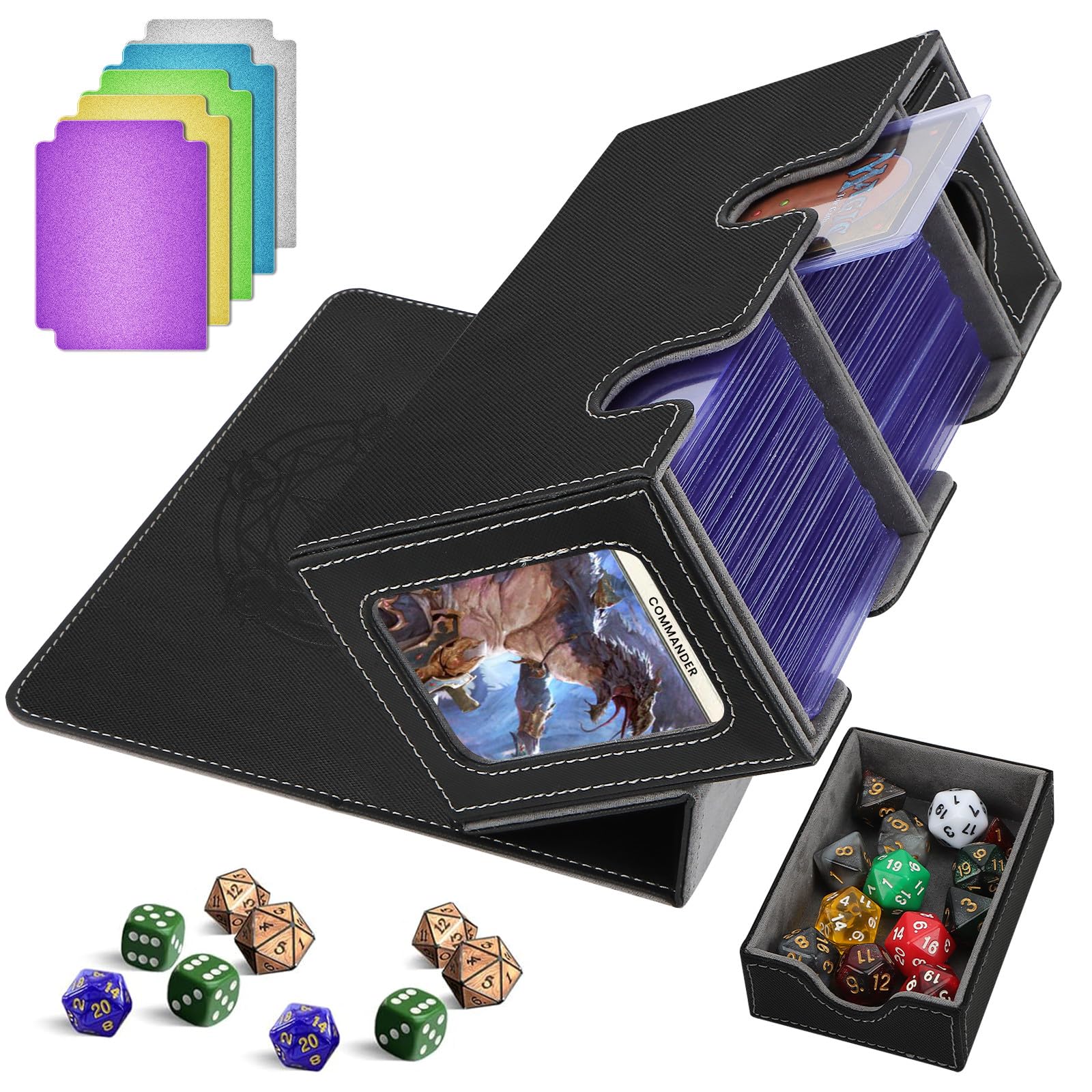 HIMOMO Deck Box para Magic the Gathering, Magic Commander Deck Box para más de 200+ cartas de TCG, Compatible con MTG, YGO, PTCG, con 2 divisores y 1 bandeja para dados (Gris)