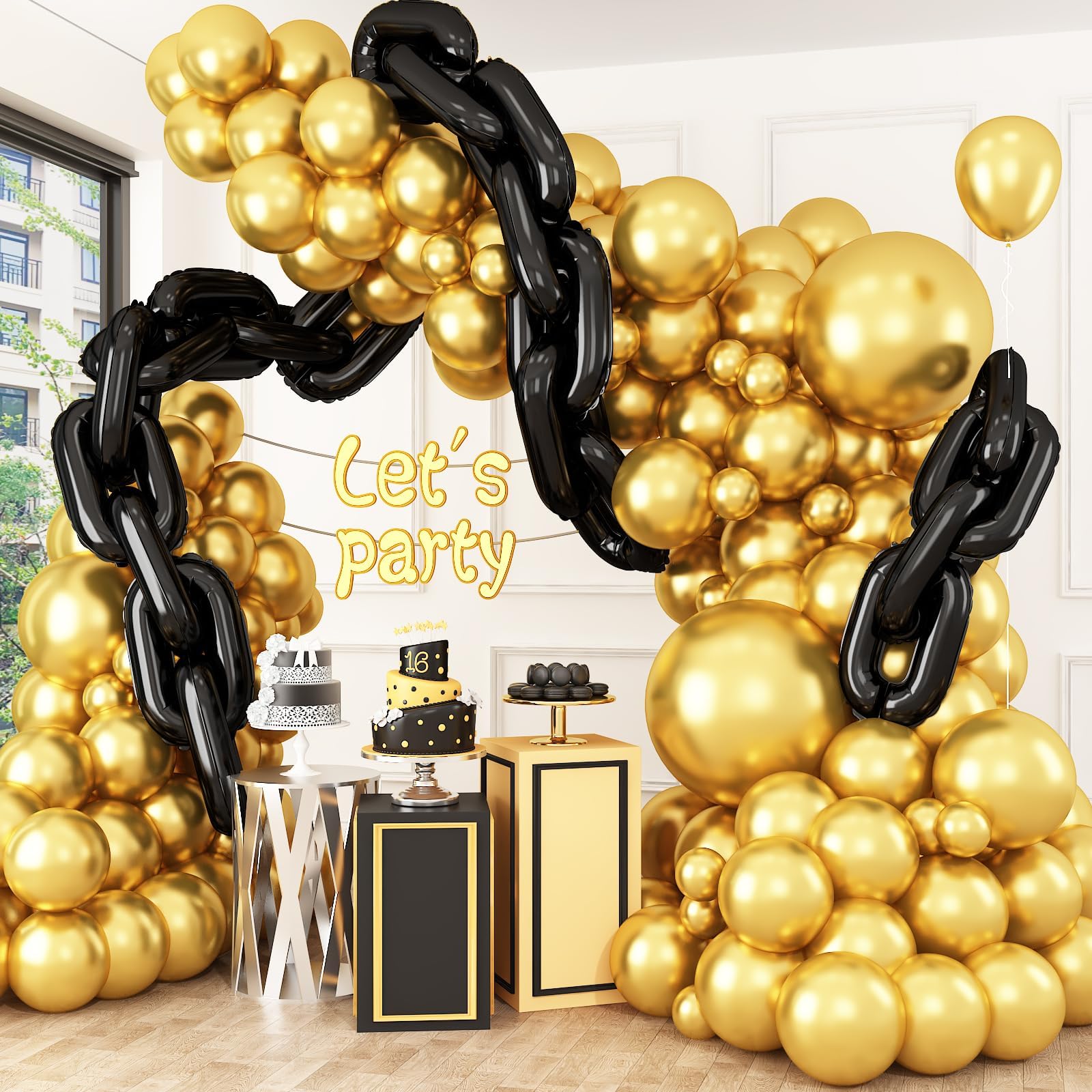 Black Foil Chain Balloons, 24PCS Giant Chain Balloons Garland for 80s 90s Hip Hop Party Decorations - Image 3