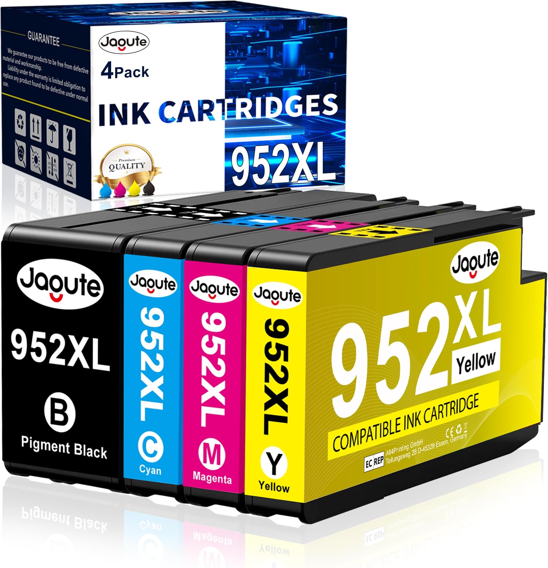 952XL Ink Cartridges Combo Pack (with Chip) High Yield Compatible Replacement for HP 952 XL Cartridges to Work with HP OfficeJet Pro 8720 8710 7740 8730 8715 8702 7720 8725 Printer,4-Pack(BK,C,M,Y)