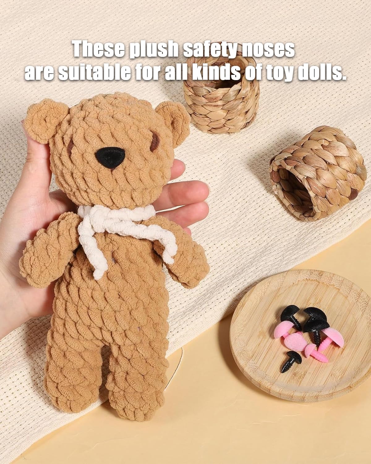 32 Pezzi Nasi di Sicurezza per Animali all'Uncinetto, Naso con Floccatura di Sicurezza per Animali di Peluche Nero Rosa, Naso Giocattolo con Rondelle