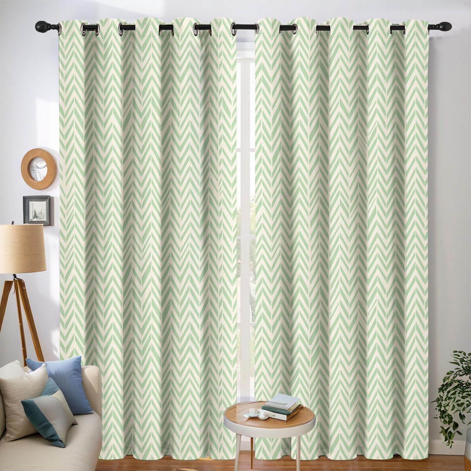 Cortinas Opacas con Estampado Rayas Retro Dormitorio, 140×160 CM, con Estampado de Espiga Simple CaíDas con Ojales, Aislamiento TéRmico Crema, ReduccióN De Ruido, Juego De 2