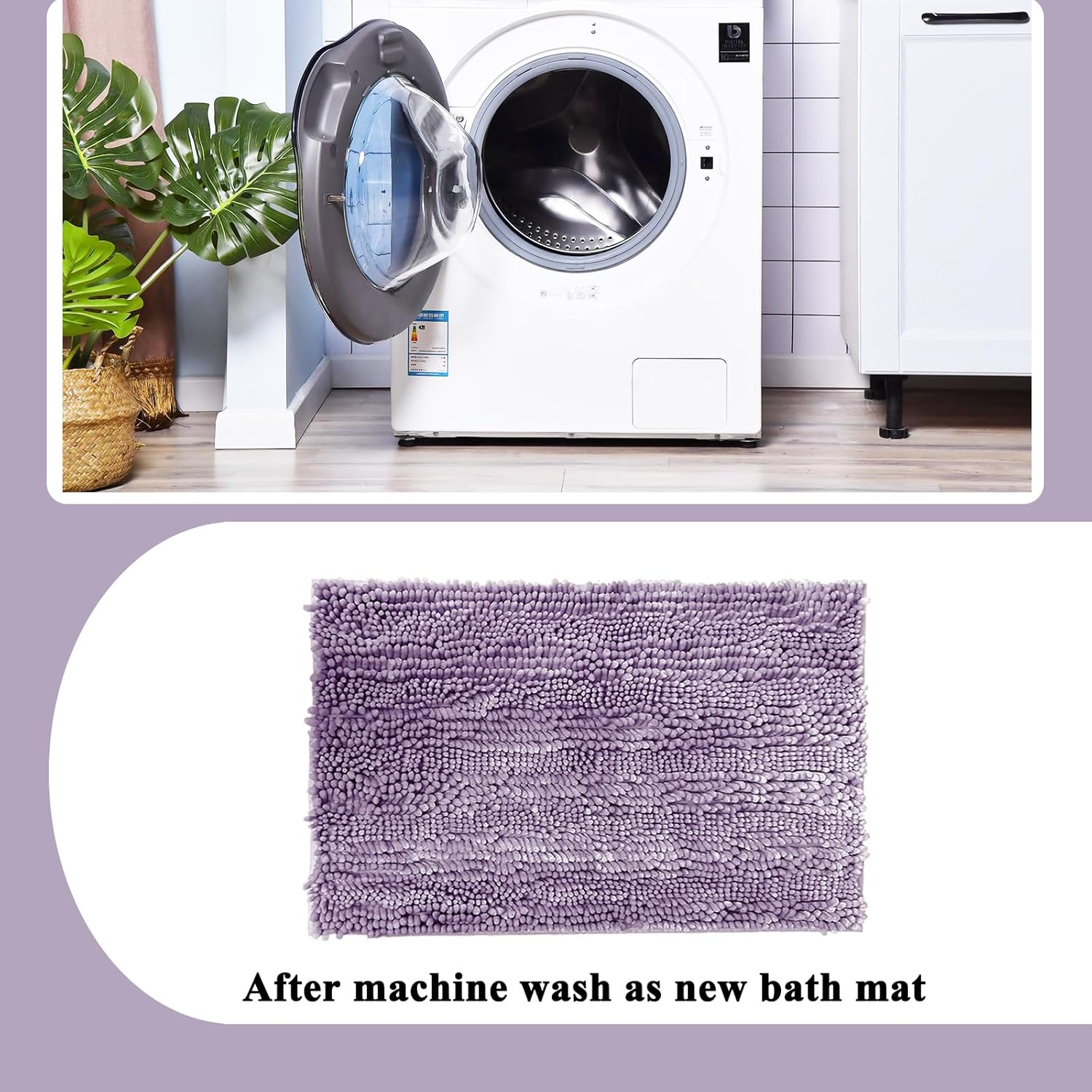 RULLENY Bathroom Runner Rug Sets 2 Piece Lavender Purple, Luxury Butter Chenille Bathroom Rugs Non Slip Washable, Super Absorbent Large Bathroom Mats, Quick Dry Bath Mats, 47x20 and 16x24 Inch