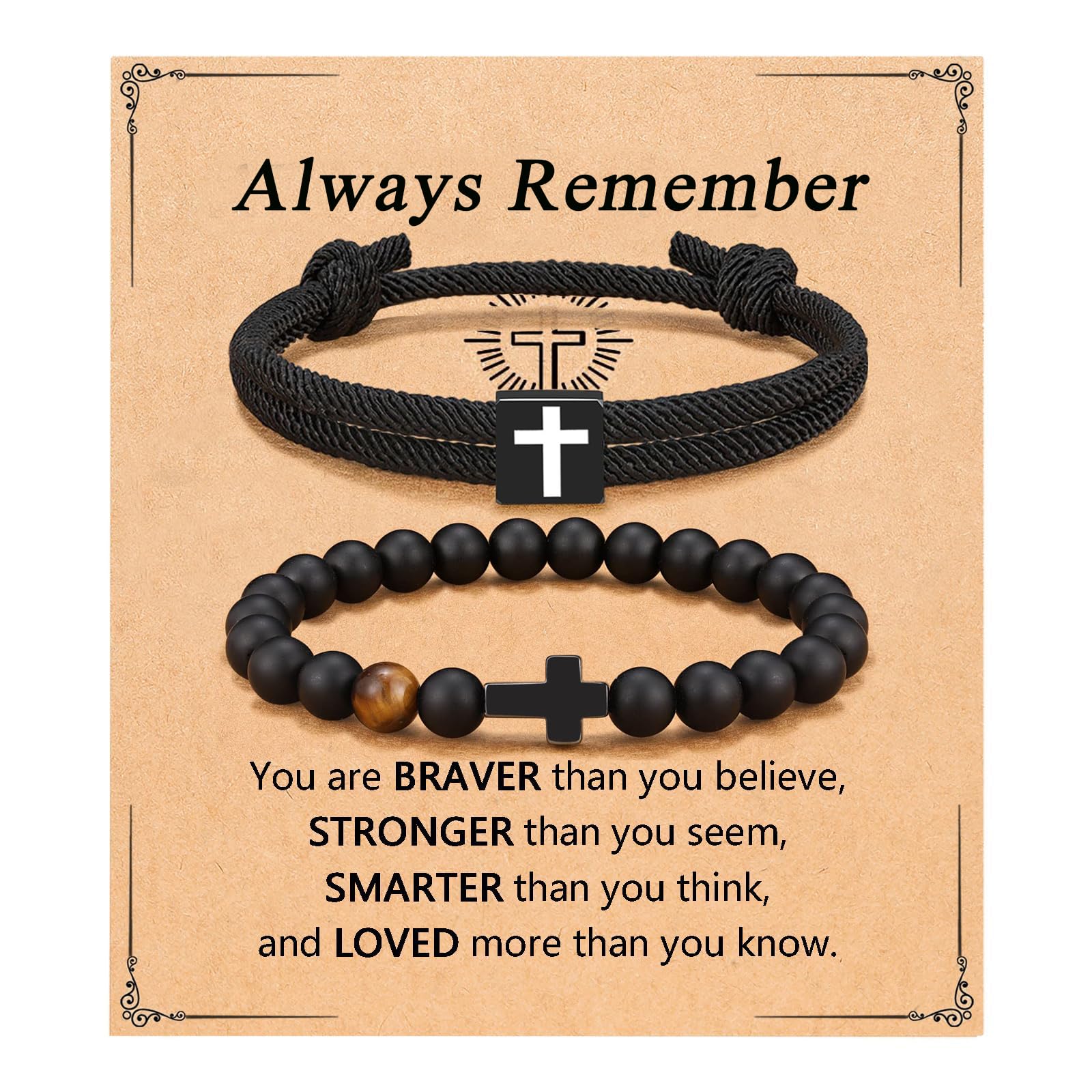 FIRAZIO 2PCS Christian Easter Gifts for Men, Easter Basket Stuffers Cross Bracelet for Men Birthday Confirmation Christian Gifts,Inspirational Faith