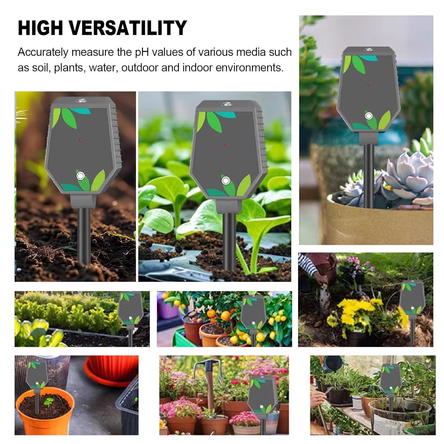 Zopsc 8 in 1 Soil pH Tester with Bluetooth APP, 3 Point Calibration, Measures pH Temperature Sunlight, Backlit LCD and Alarm for Garden Farming Plants