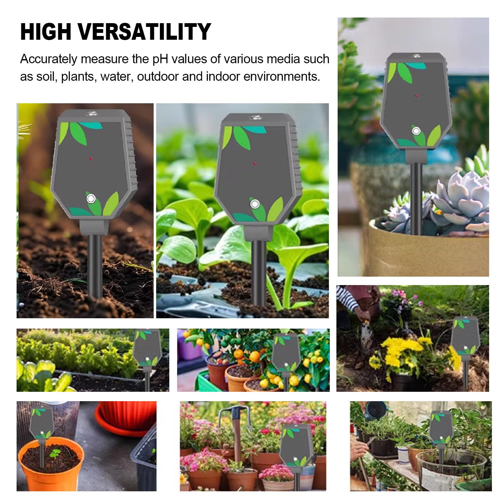 Bewinner 8 en 1 Probador de Suelo Bluetooth, Temperatura de PH Digital de la Temperatura del Sol Fertilidad Ambiental y Medidor de Suelo con Pantalla LCD para Plantas en Interiores