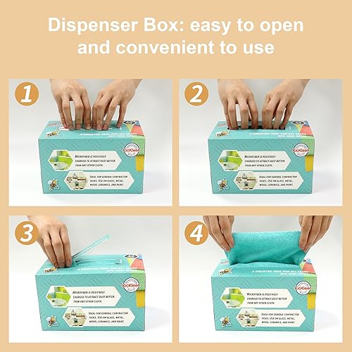 Miniatura 5 de KICKLEEN Paño de limpieza de microfibra, toallas reutilizables sin pelusas, trapos a granel en una caja para el hogar, la cocina y el automóvil, 8 x
