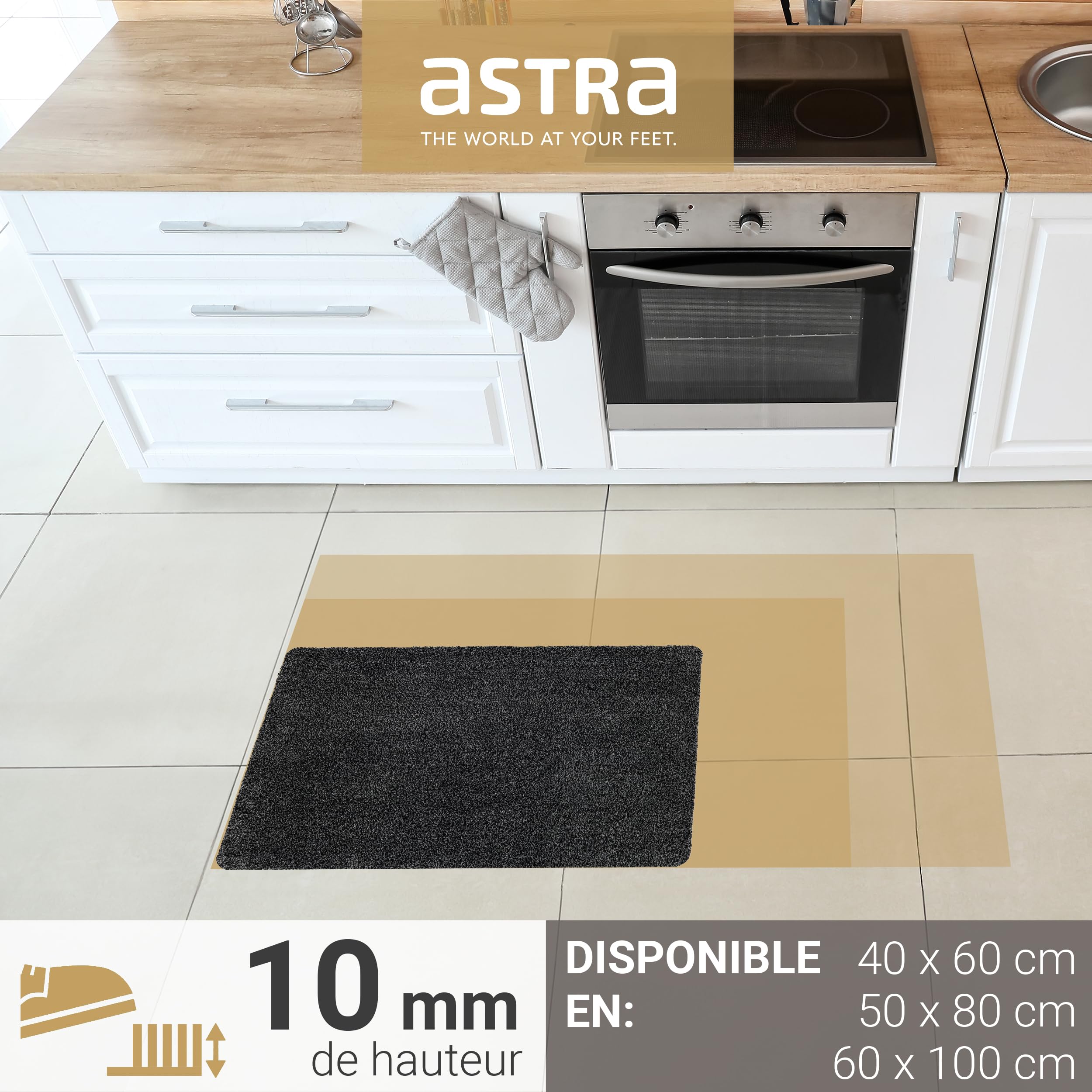 Astra Paillasson intérieur antidérapant - paillasson Durable Lavable à 30°C - paillasson sans PVC - paillasson Facile d'entretien - Lot de 2 50x80 cm Anthracite