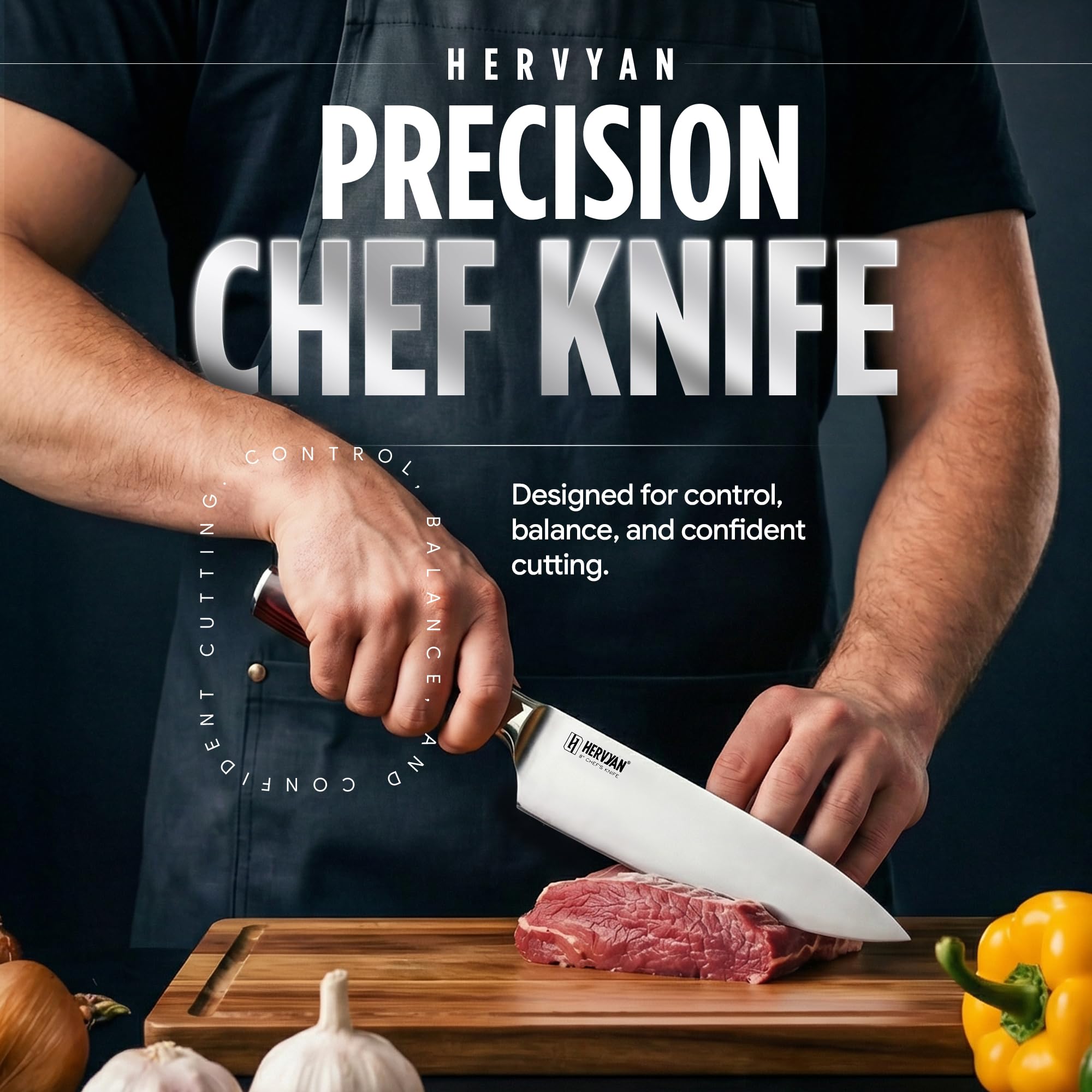 8 Inch Professional Chef Knife 13°–15° Edge German-Inspired Precision Blade High-Carbon Stainless Steel, Ergonomic Pakkawood Handle, Blade Guard and Gift Box for Home Cooks and Restaurants — Amazon image 5