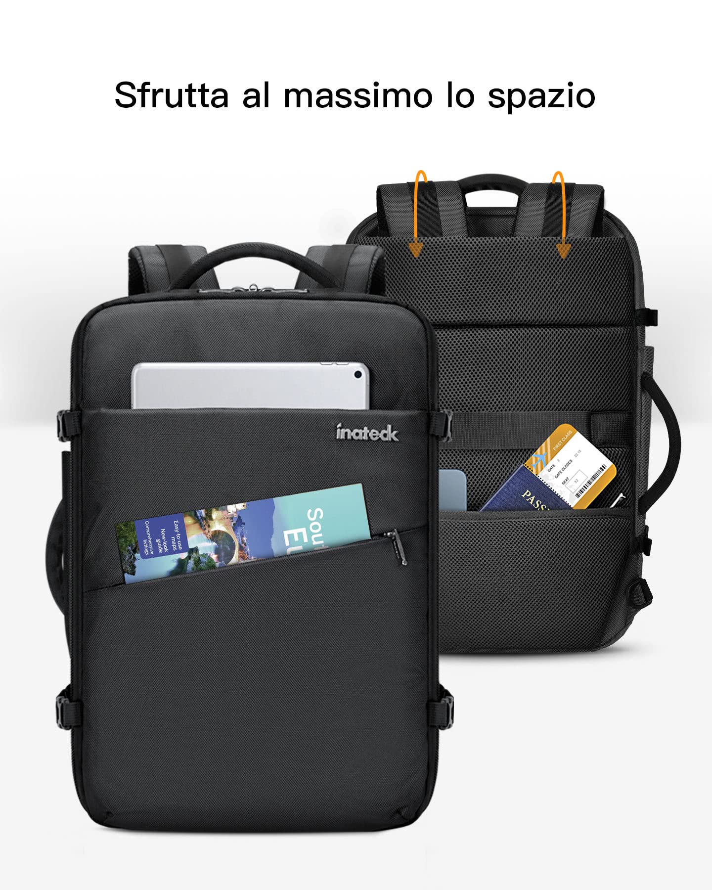 Inateck Zaino Viaggio 35L Uomo e Donna, Bagaglio a Mano è Resistente agli Spruzzi, per Lavoro/Trekking/Escursionismo, Nero