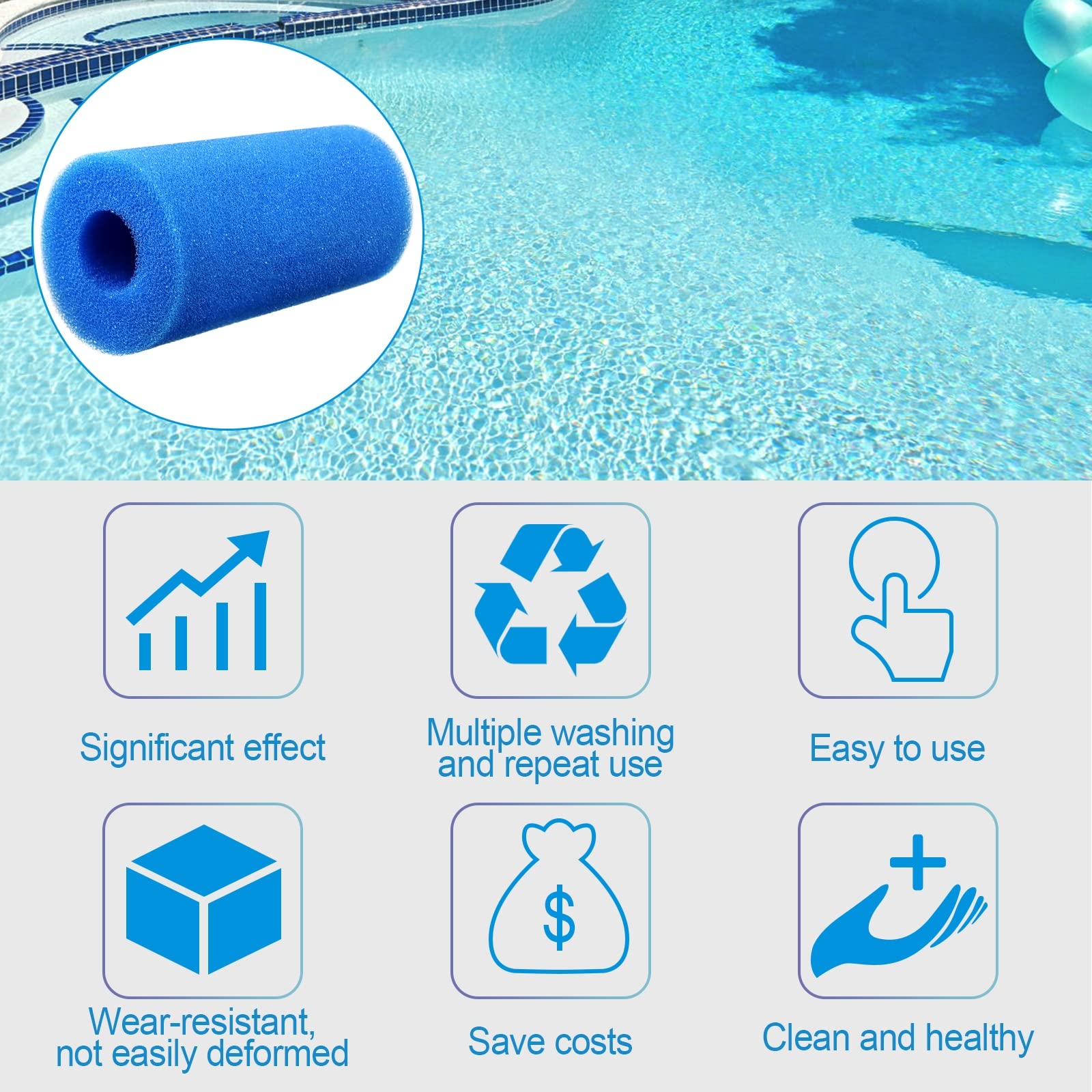 S-Union Éponge Filtrante ,Cartouche Filtres en Mousse RéUtilisable et Lavable, pour Intex Type A Piscine, Aquarium, Spa(6 Pièces)
