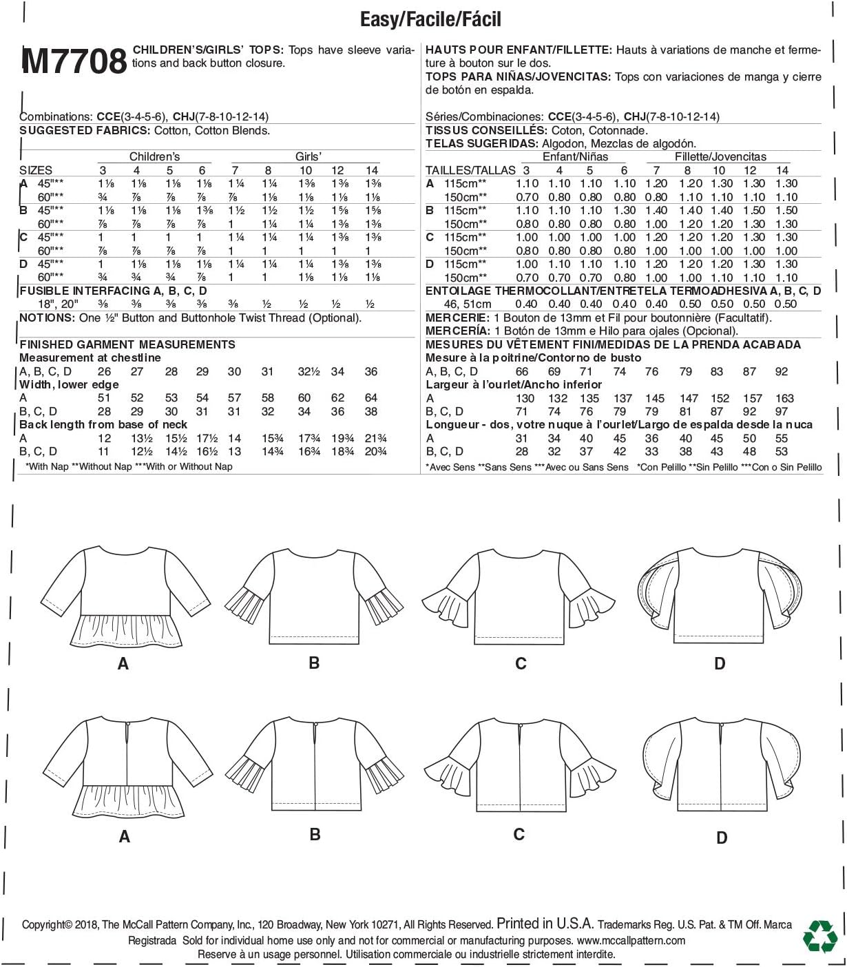 McCall Patterns Children's/Girl's Tops