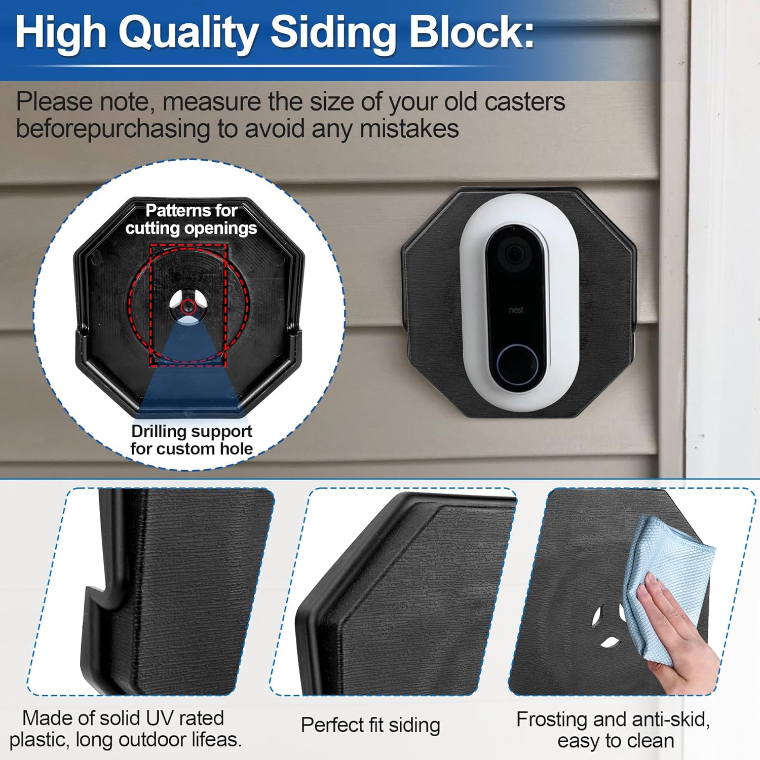 Siding Mounting Blocks, Vinyl Siding Mounting Block Outdoor Light Mount Plate Kit with Built-in Electrical Box for 1/2 inch Lap Double, Black Outdoor Light Plate