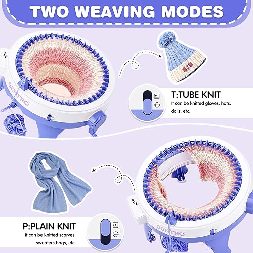 Miniatura 3 de SENTRO Máquinas de tejer, máquina de telar de 48 agujas con contador de filas y fabricante de pompones, máquinas giratorias redondas de tejido