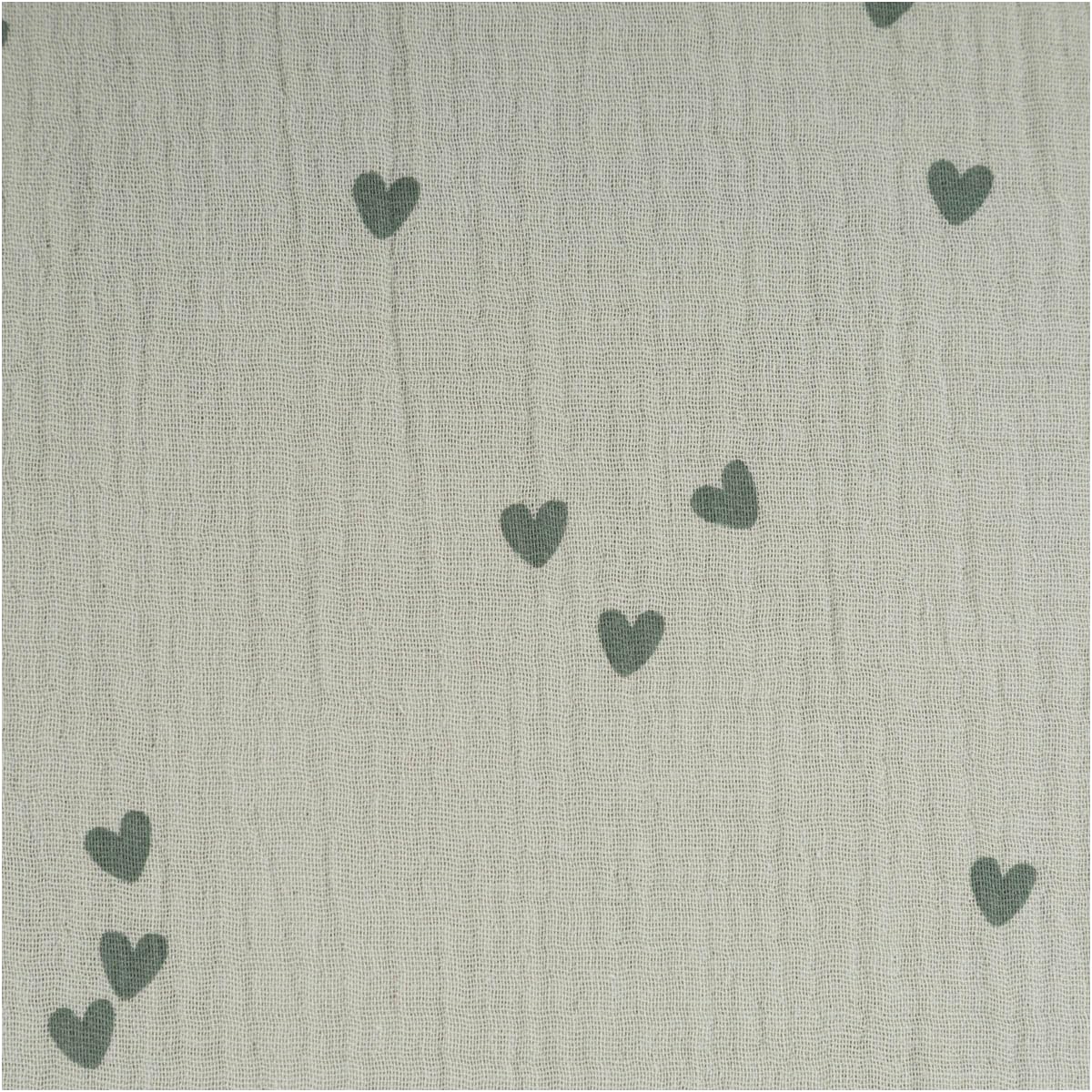Muslin Fabric Sold by the Metre Small Hearts Green 135 cm