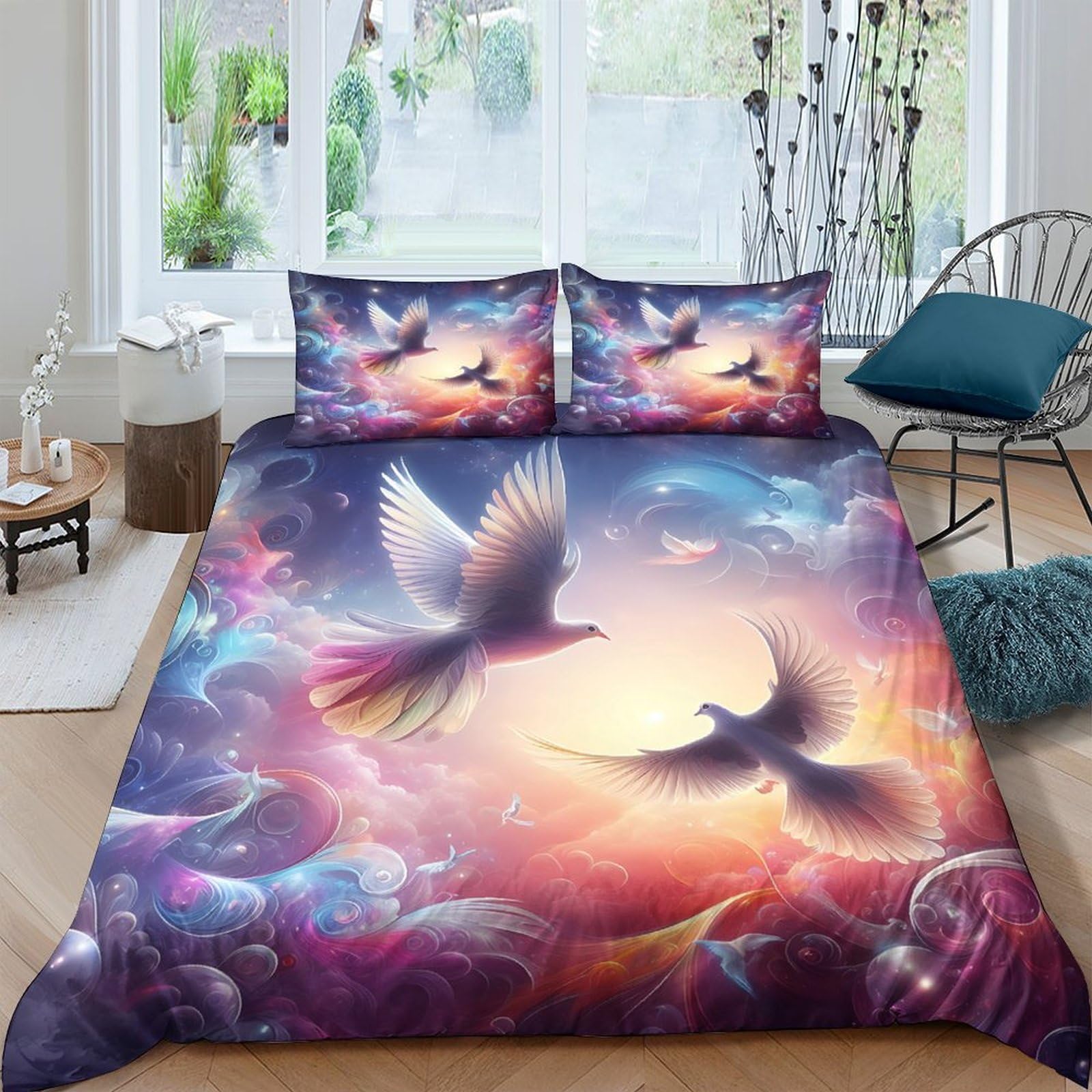 Ctjqhvkz Style-5 3D Printed Fantasy Bird Dream Fitted Sheet Microfiber Soft Art Sunset Sky Mattress Cover Bedroom Decor Single（135X200cm）