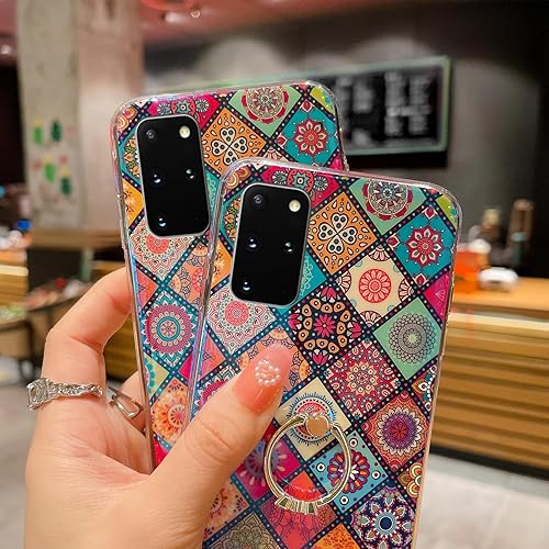 Miniatura 2 de Funda para teléfono Samsung Galaxy S20 Plus con soporte de anillo dorado para niñas y mujeres, linda flor étnica, estilo retro, floral, delgada, a
