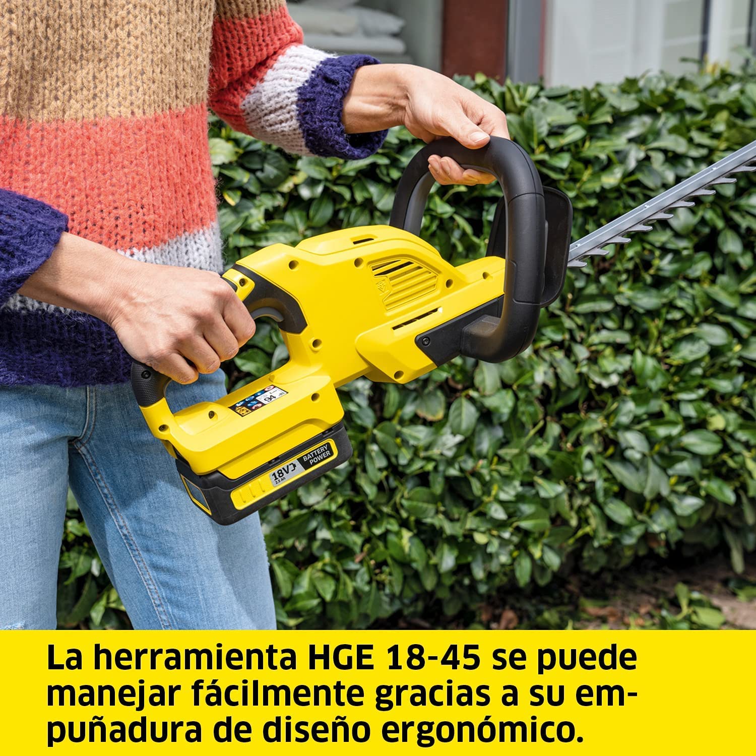 KÄRCHER 18 V Cortasetos HGE 18-45, Largo de Corte: 45 cm, ‎Cuchilla de Corte de Diamante, Peso: 2,68 kg, sin Cable, Potencia: máx. 250-500 m, Compatible con batería 18 V, batería no incluida