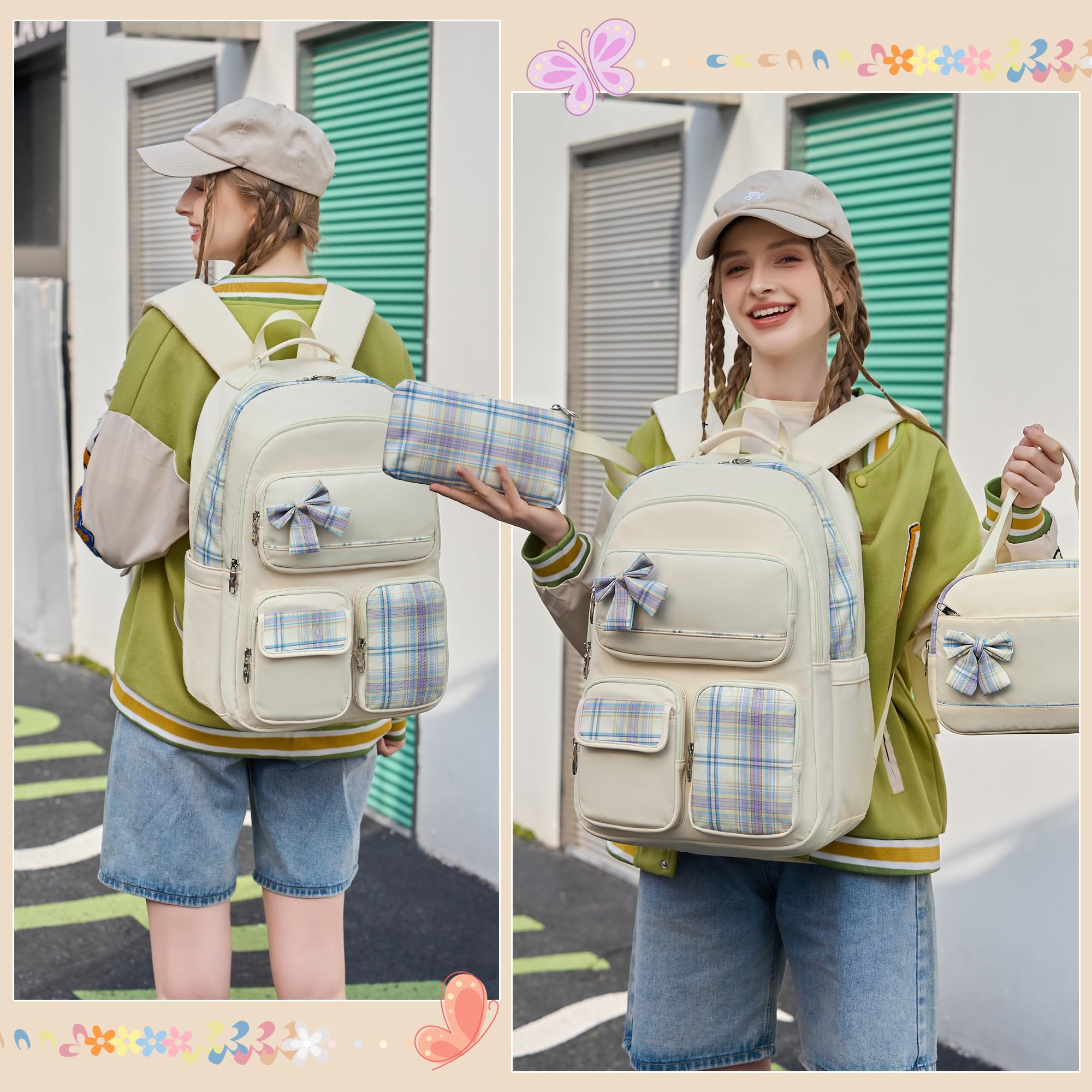 Mädchen-Rucksack, 3-teilig, mit Lunchbox, Federmäppchen, 39,6 cm (15,6 Zoll), Laptoptasche, Kindergarten und Schule, Büchertasche