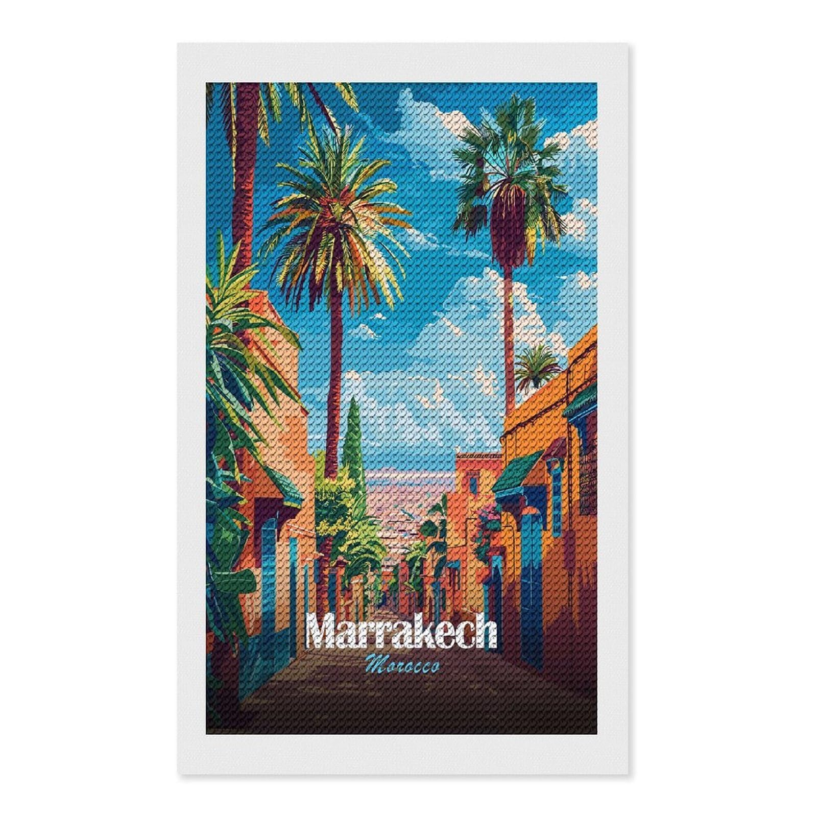 Junmoney Marrakech, Morocco Travel (2) DIY Diamond Art Canvas Kit 12"x20", Complete Accessories, Creative Leisure Activity, Home Wall Decor, Gift Idea