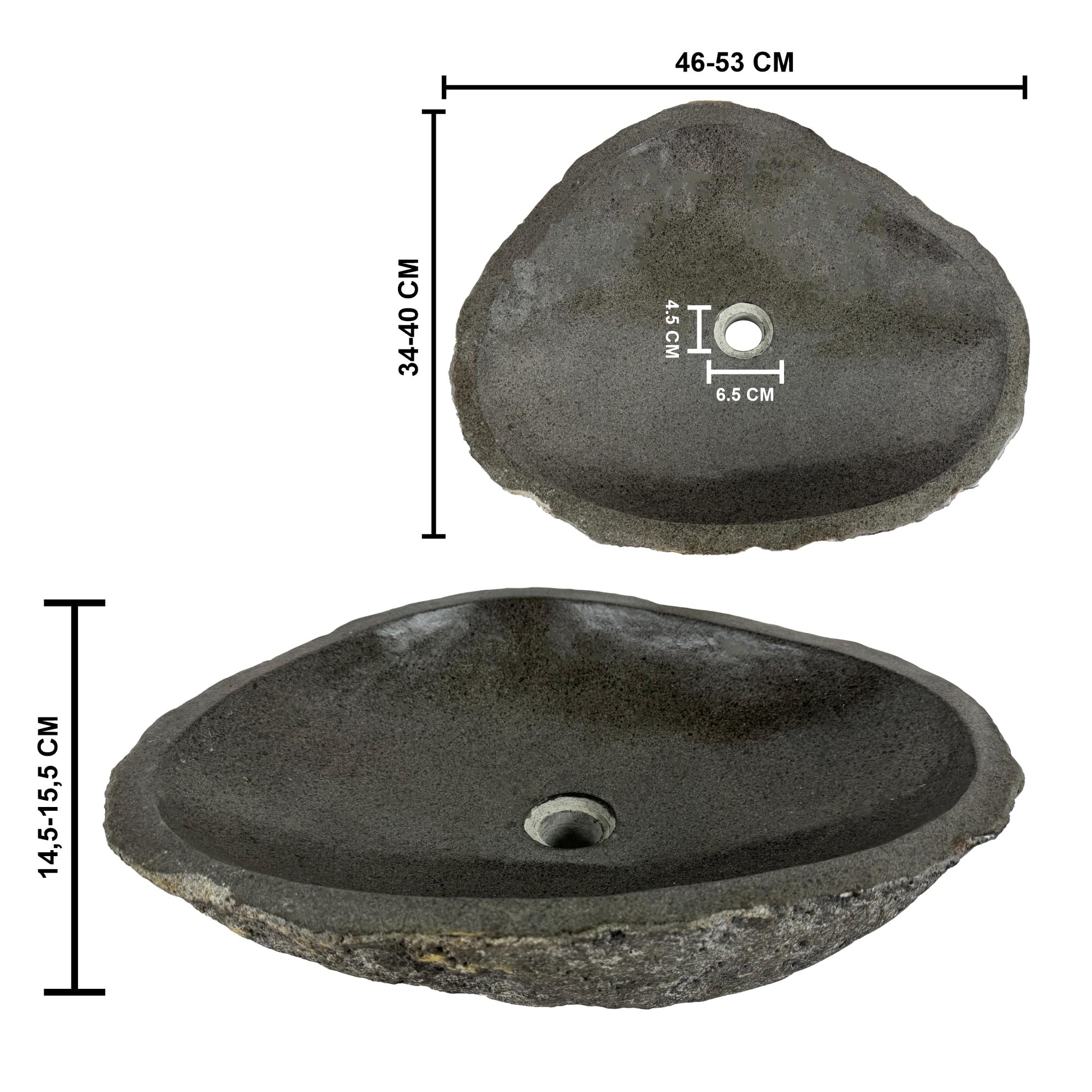 Waschbecken oval Flussstein - Naturstein - Waschtisch für Badezimmer - Aufsatzwaschbecken - Handwaschbecken - Grau (Grau, 46-53x34-40cm)