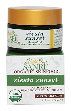 SanRe Organic Skinfood - Siesta Sunset - 100% USDA Organic Beneficial Avocado & Praised Sea-Buckthorn Cream For Dry to Mature Skin