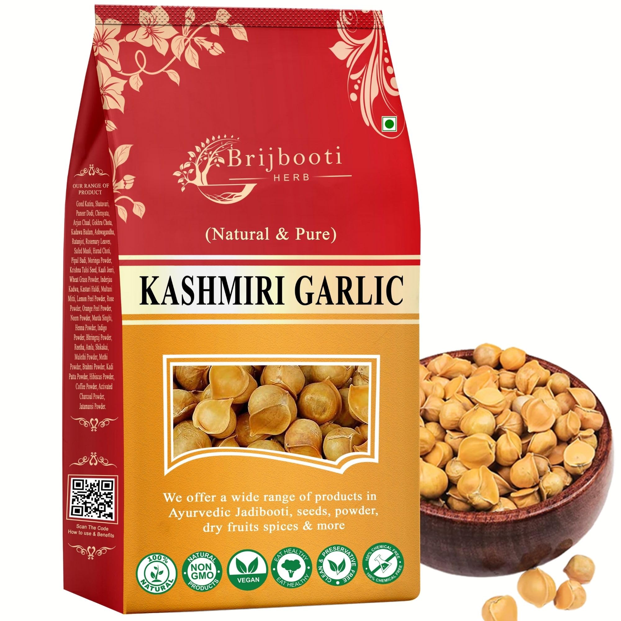 Brijbooti Kashmiri Lehsun 400 Gram | Organic Single Clove Garlic | Snow Mountain Kashmiri Garlic | Allium Sativum