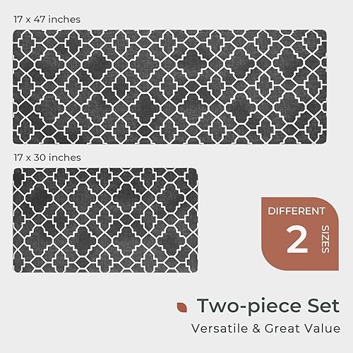 Miniatura 6 de FRESHMINT Juego de 2 tapetes de cocina acolchados antifatiga para piso, impermeables, antideslizantes, cómodos, para decoración de cocina,