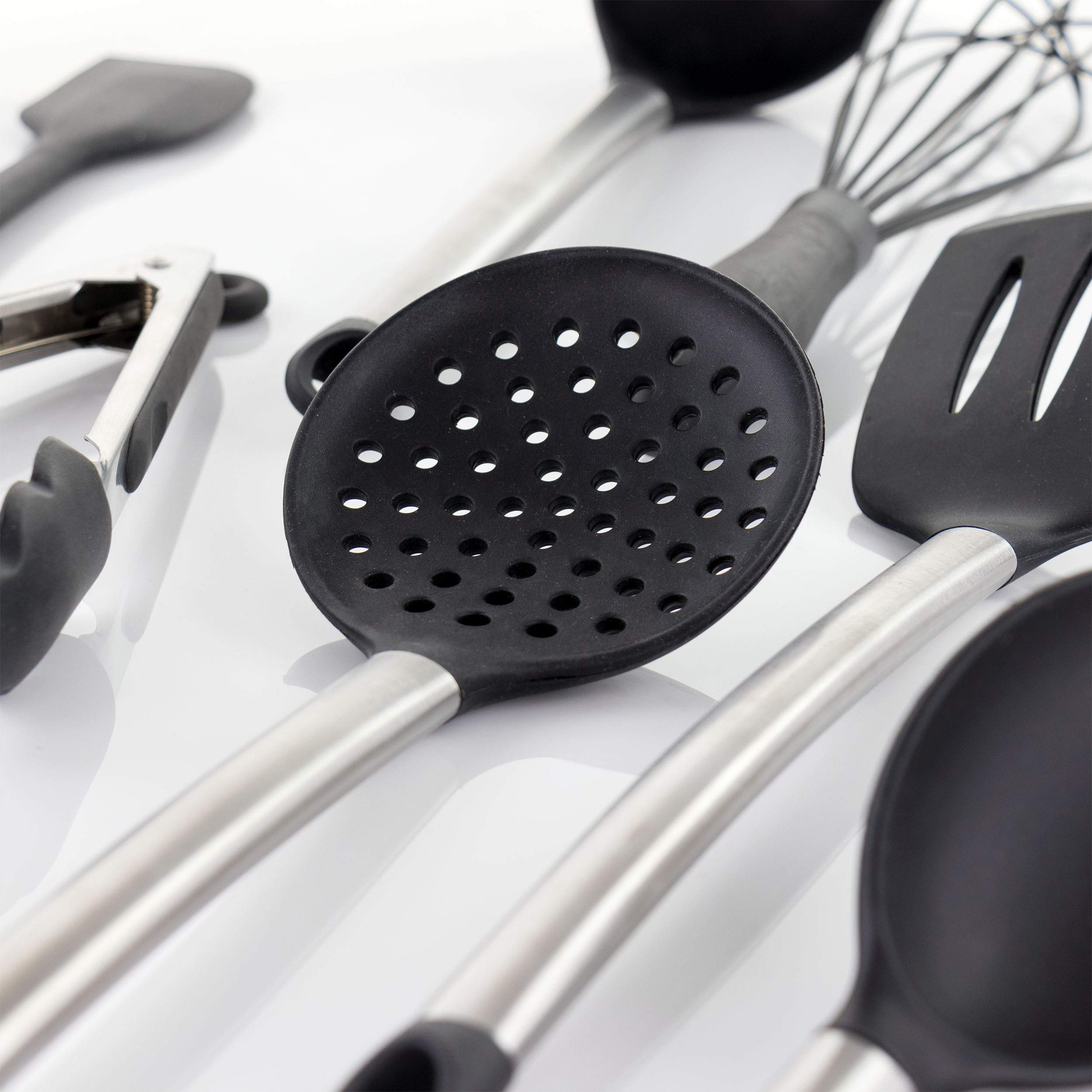 Megachef Silicone and Stainless Steel Cookware Utensilien Schwarzes Küchenutensilien-Set, Silikon, Grau und Edelstahl