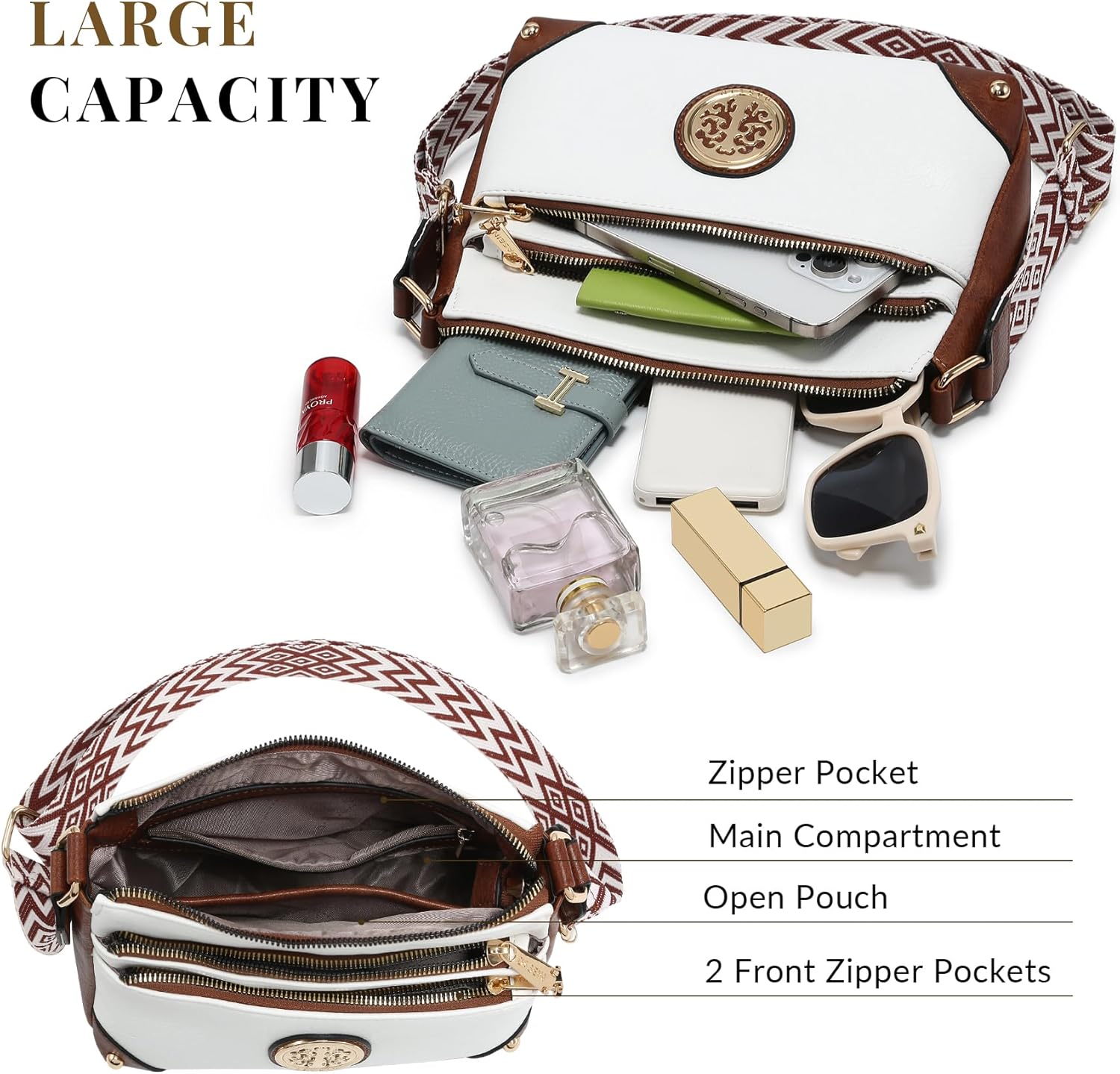 Dasein Crossbody Purses for Women Trendy Multi Pockets Shoulder Bag Medium Handbags with Guitar Strap - Image 5