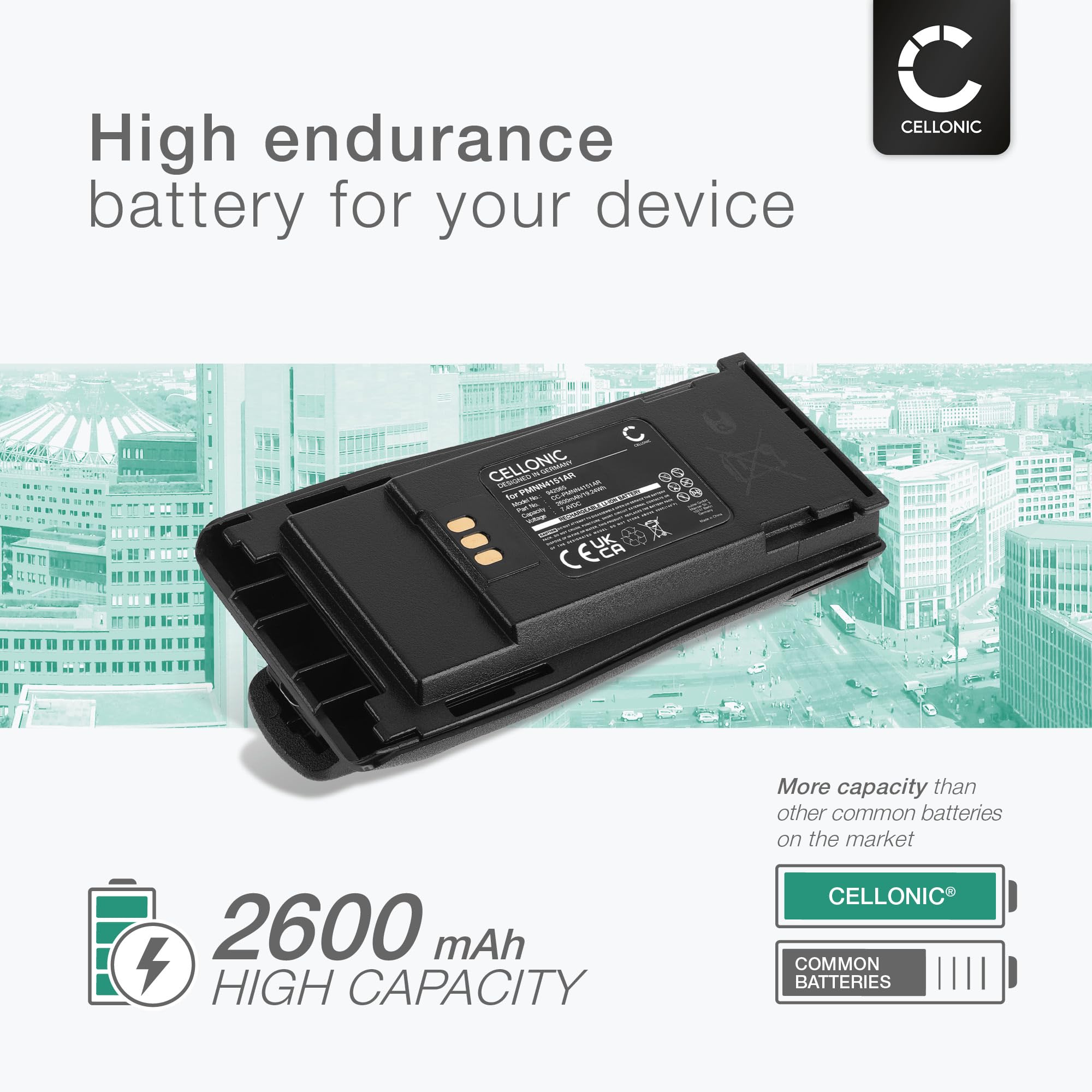 CELLONIC® Wymienny akumulator PMNN4151AR 2600mAh kompatybilny z Motorola CP040, CP140, CP150, CP160, CP170, CP180, DP1400 Zapasowy akumulator radiowy Walkie Talkie