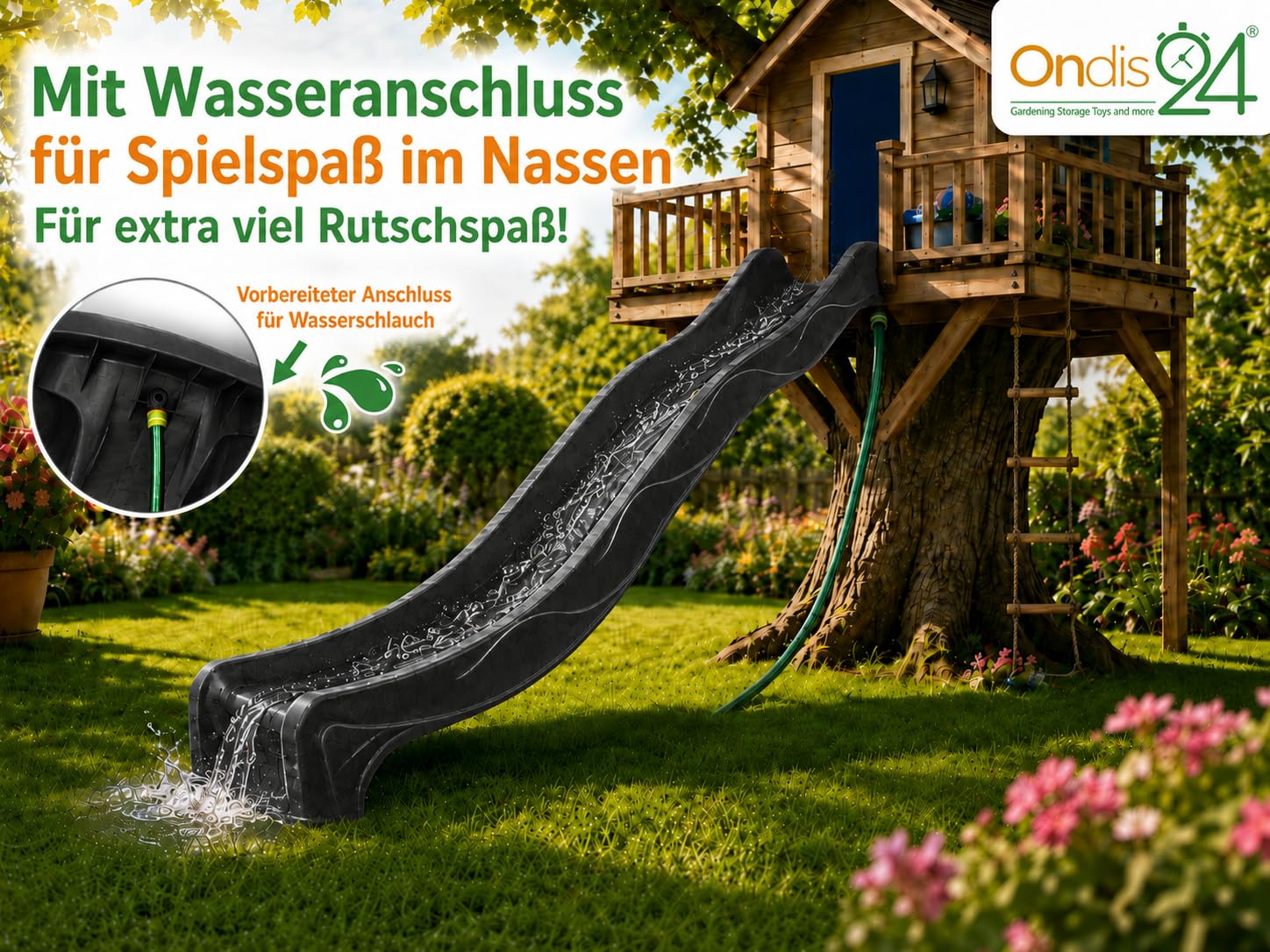 Ondis24 Wellenrutsche 3m Kinderrutsche Anbaurutsche Wasserrutsche für Spielturm ab 3 Jahren Anthrazit
