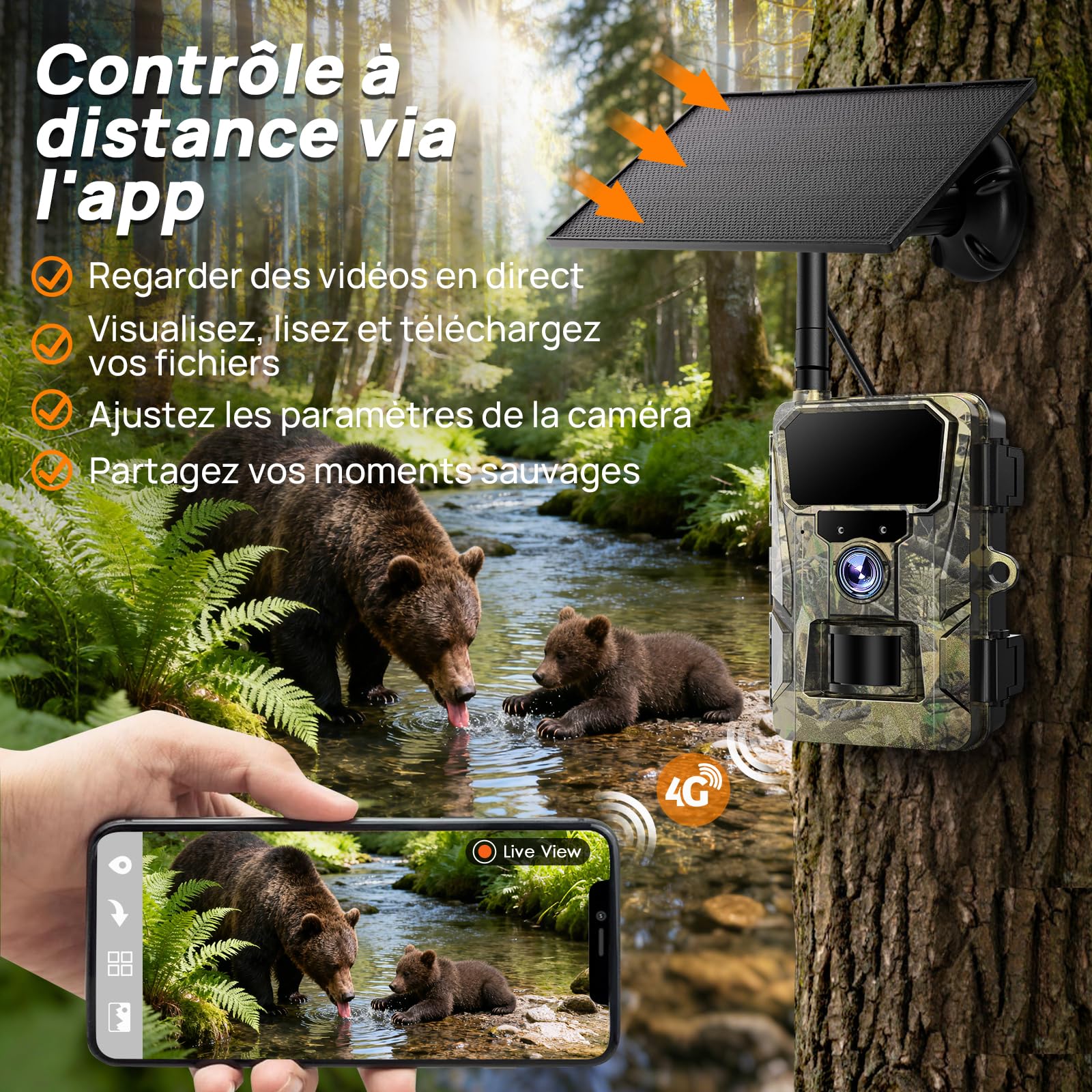 iZEEKER Caméra de Chasse Solaire 2 en 1 4G LTE et Standard, HD 48MP Caméra Chasse Vision Nocturne Détection de Mouvement, Contrôle Application sans WiFi Etanche IP66 avec Carte SIM & Carte TF 64 Go