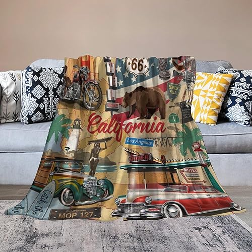 Miniatura 6 de Manta clásica retro para automóvil, diseño clásico de automóvil clásico americano, diseño de motocicleta, manta de franela súper suave para cama y