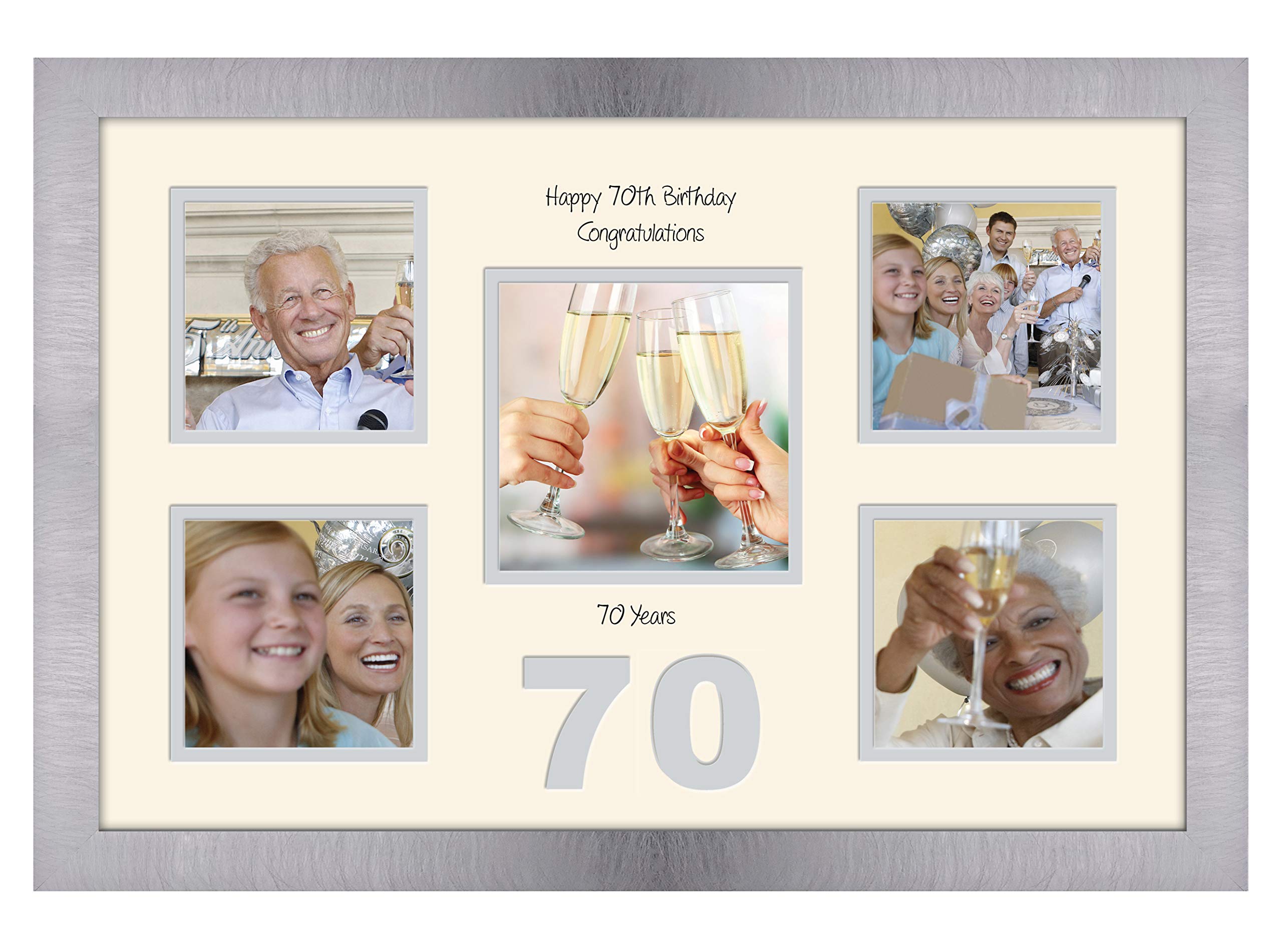 Photos In A Word Brushed Silver Finish Frame Cream Mount Grey Inside 70Th Birthday Photo Frame 4"X4" X4 And 5"X5" Photo 971D (Brushed Silver Finish Frame Cream Mount Grey Inside)