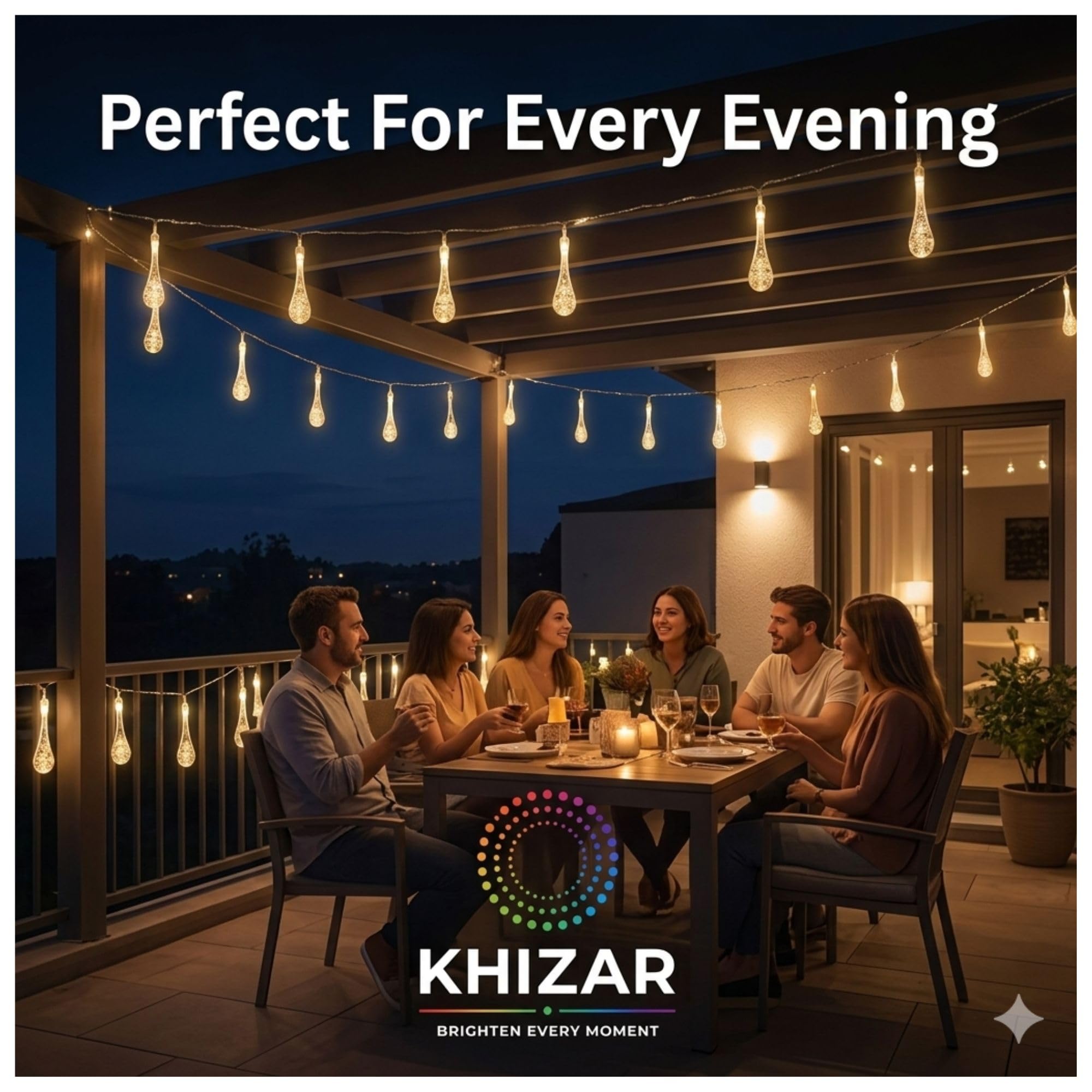 KHIZAR 20 LED Water Drop String Lights Plug-in, Warm White Decorative Hanging Fairy Lights, Waterproof LED Raindrop Lights for Bedroom, Balcony, Patio, Garden, Diwali, Eid, Birthday & Party Decor 3