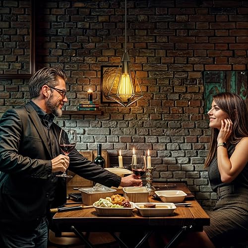 Miniatura 5 de DWVO Paquete de 2 lámparas colgantes, jaula de hierro de granja, línea de metal, lámpara de techo colgante con soporte para lámpara E26, adecuado