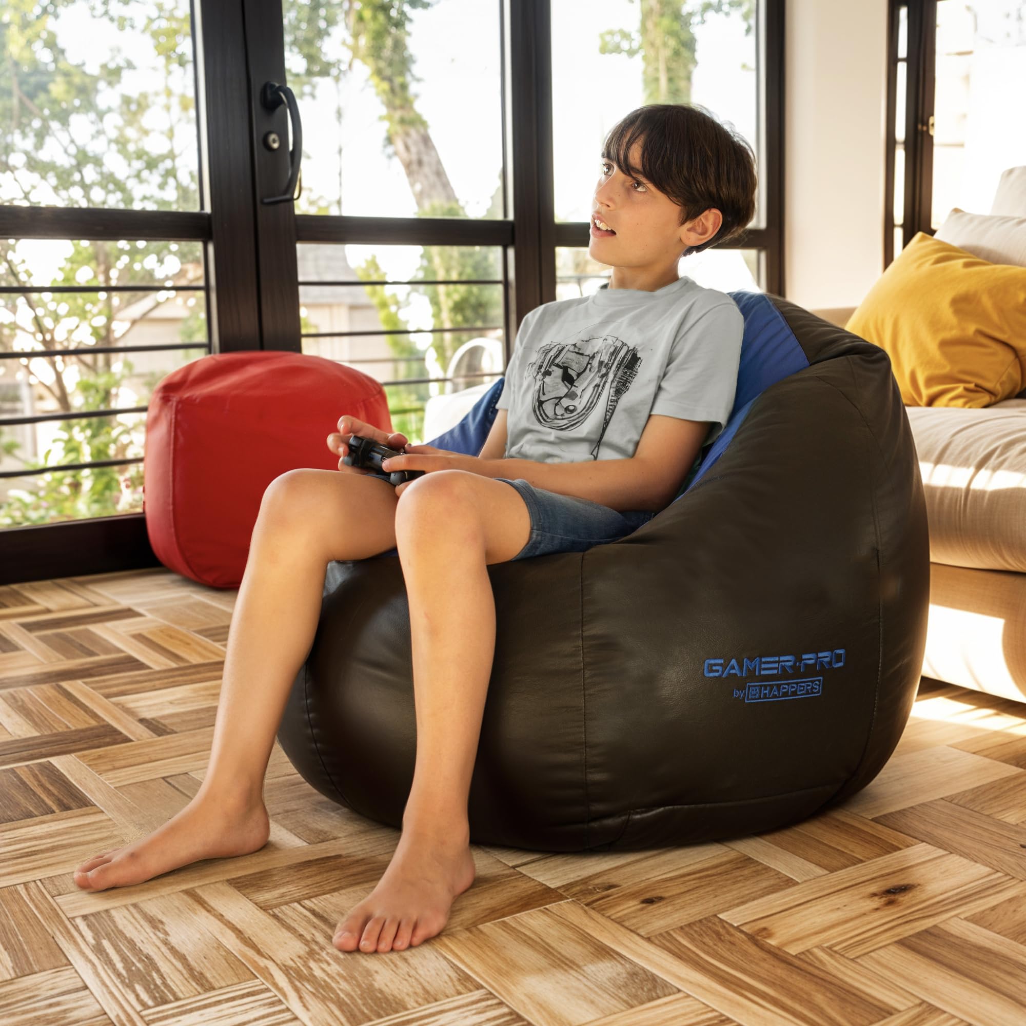 HAPPERS Zitzak Gaming Junior Grijs Comfortabel, Bean bag in Kunstleer/Skai