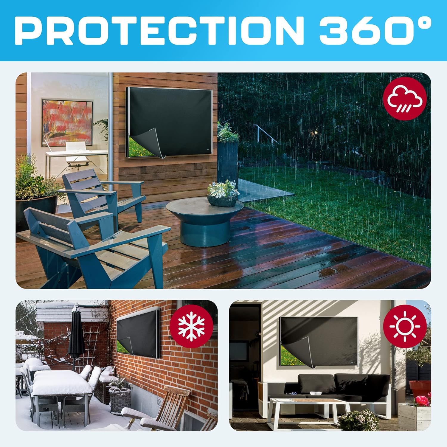 TV Abdeckung Outdoor 55 Zoll – Wetterfest Wasserdicht Staubdicht – Schutzhülle für Fernseher auf Terrasse, Balkon, Garten – UV-beständig – Robustes Oxford 600D