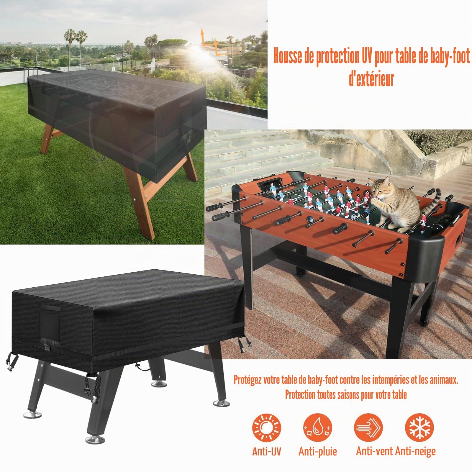 Kovshuiwe 147 x 132 x 76 cm Housse pour table de baby-foot Housse d'extérieur pour table de football résistante de patio, Imperméable, Anti-UV et Anti-poussière
