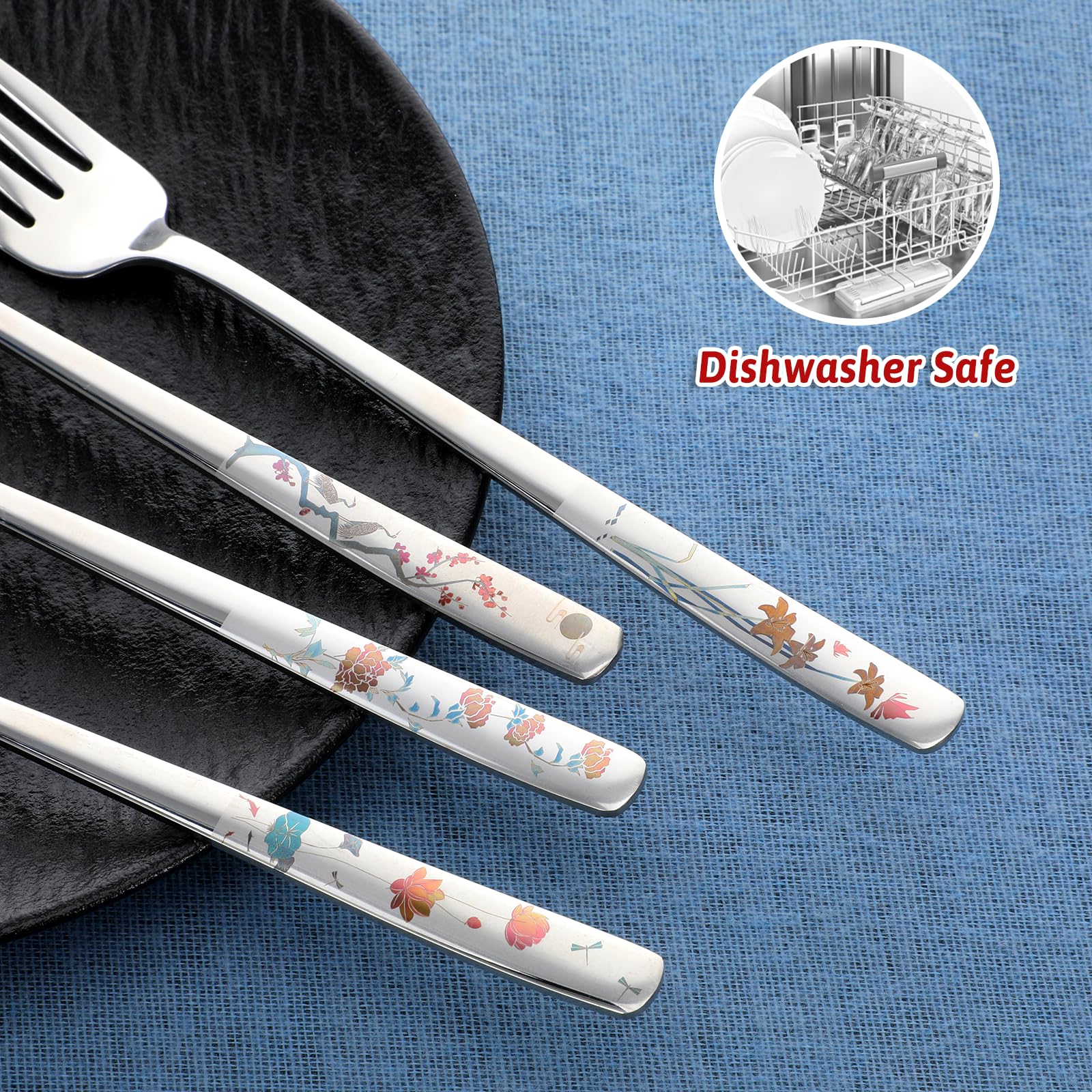 4Pcs 8" Korean Forks 18/10 Stainless Steel Forks Silverware Flatware Louise Kitchen Salad Dessert Fork with Flower Pattern for Dinner Cutlery Home Restaurant, Mirror Finish, Dishwasher Safe — Amazon image 4