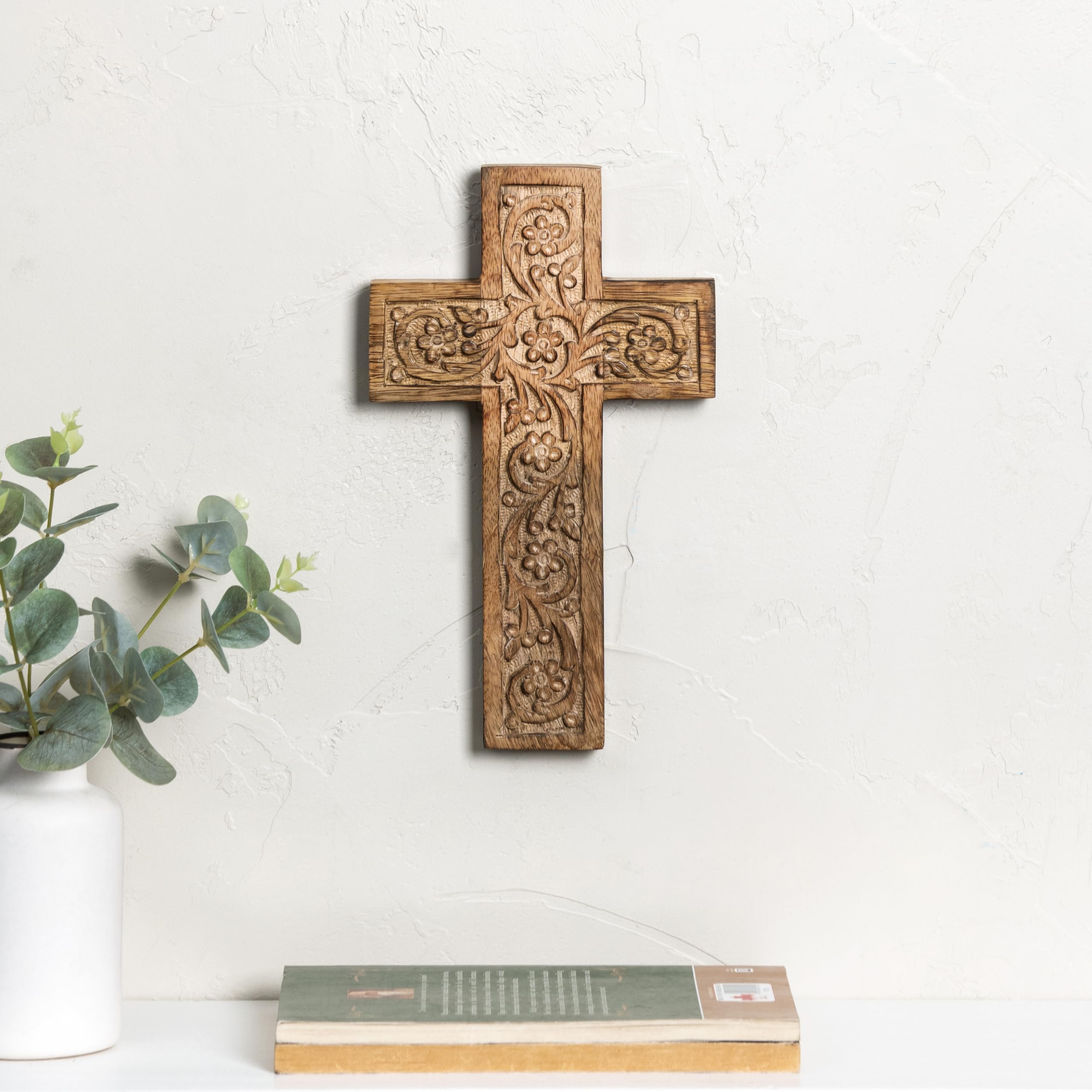JFY Wooden Wall Cross - Catholic Crucifix, Christian Spiritual Religious Décor for Home, Office & Church