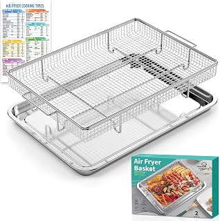 Air Fryer Basket for Oven, 25% Thicker, OPENICE 15.4"×11.0" Oven Air Fryer Basket and Tray Set with Magnetic Cheat Sheet, 2 Pieces Crisping Tray and Pans for Grilling Frying Baking