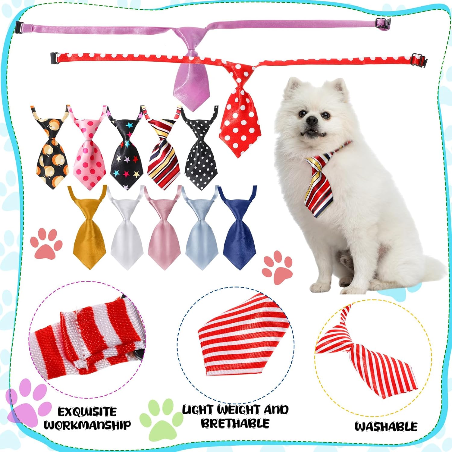 Sadnyy 50 Pcs Dog Neck Tie Adjustable Cat Collars Assorted Patter Puppy Bow Ties Grooming Accessories for Small Pet Dogs Cats Birthday Photography Favor (Elegant and Solid Color)